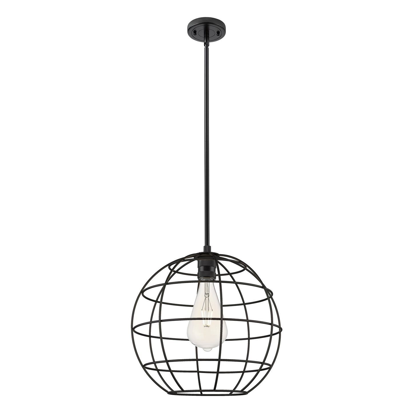 Innovations Lake Placid 16in 1-Light Pendant | Industrial Matte Black Metal Globe | Kitchen Island & Dining Room | Model 434-1S-BK-CE-16-BK