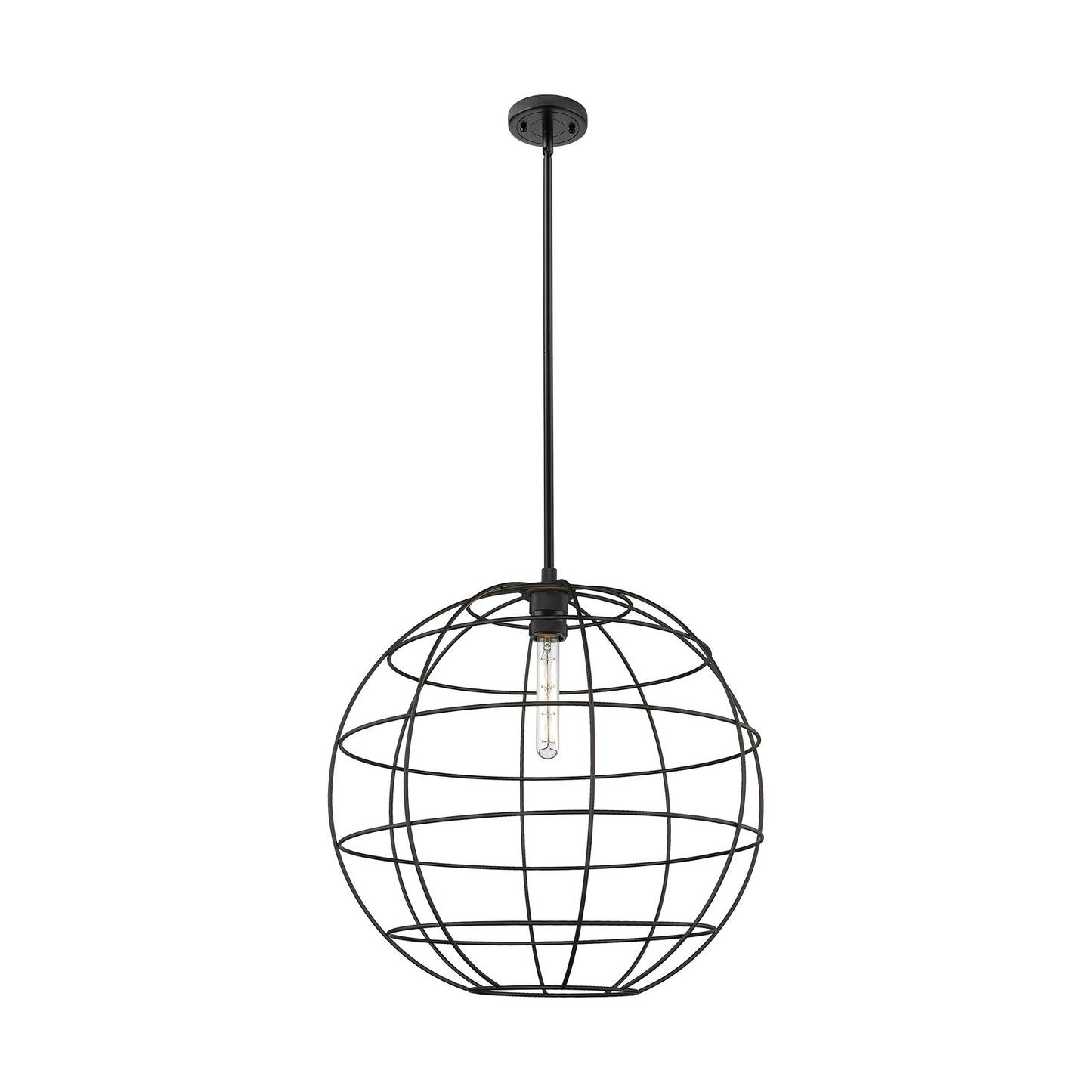 Innovations Lake Placid 22in 1-Light Pendant | Industrial Matte Black Metal Globe | Kitchen Island & Dining Room | Model 434-1S-BK-CE-22-BK