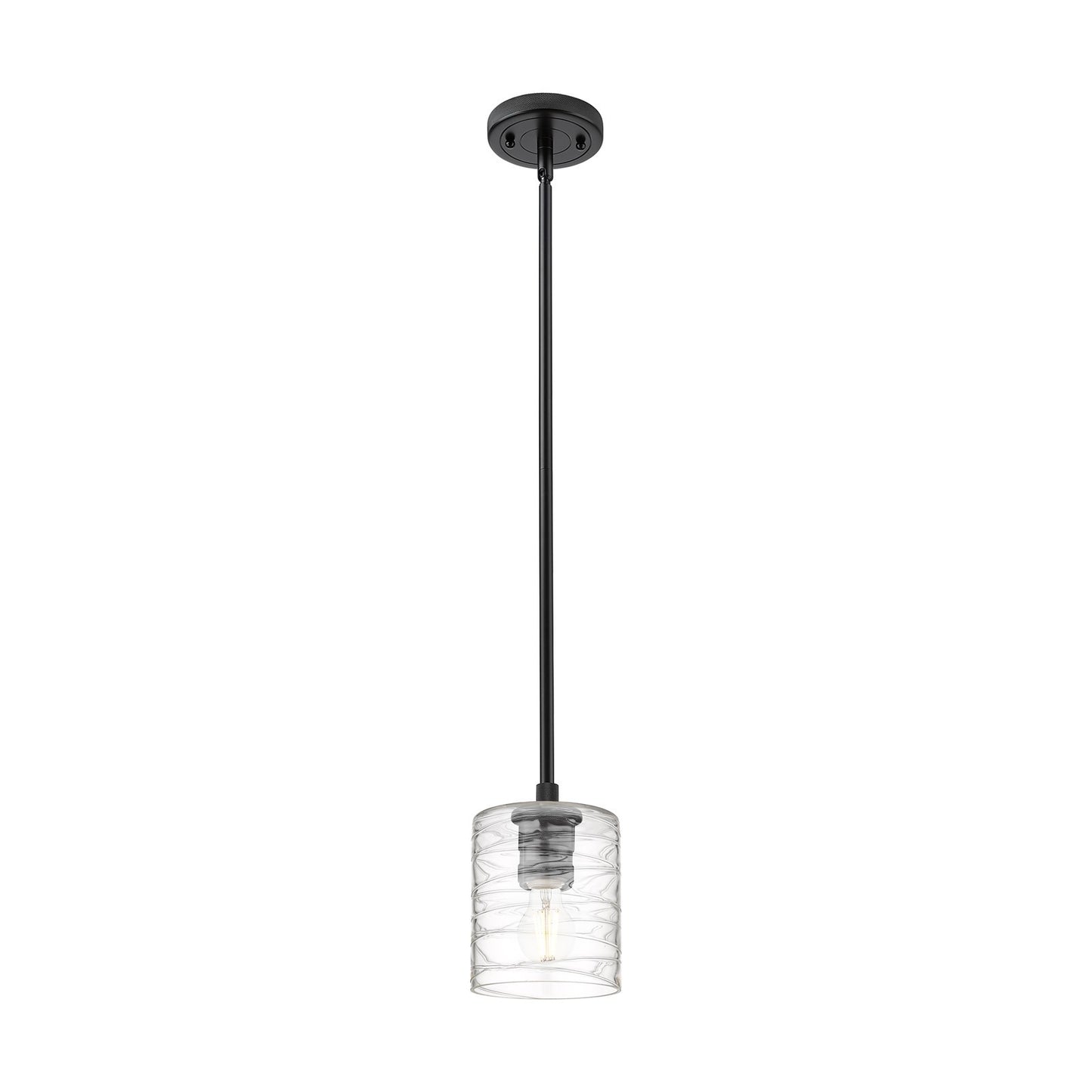 Innovations Cobbleskill 5in 1-Light Pendant | Industrial Matte Black and Deco Swirl Glass | Kitchen Island & Dining Room | Model 434-1S-BK-G1113