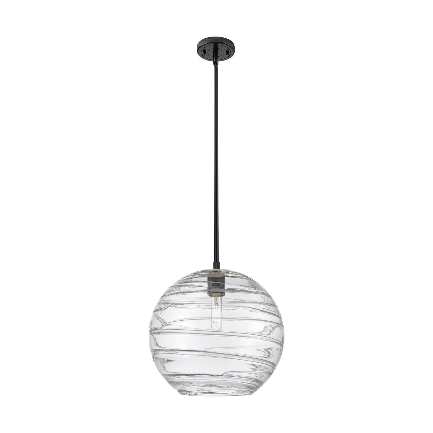 Innovations Crown Point 12in 1-Light Pendant | Industrial Matte Black and Clear Deco Swirl Glass | Kitchen Island | Model 434-1S-BK-G1213-12CL