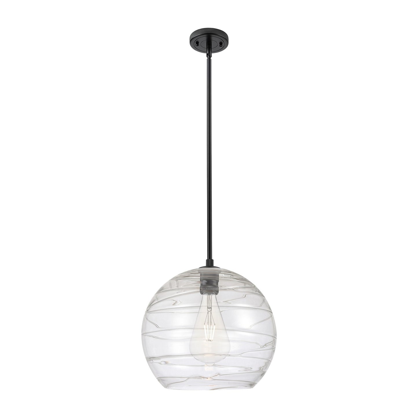 Innovations Athens Deco Swirl 14in 1-Light Pendant | Industrial Matte Black and Clear Glass | Kitchen Island & Dining | Model 434-1S-BK-G1213-14CL