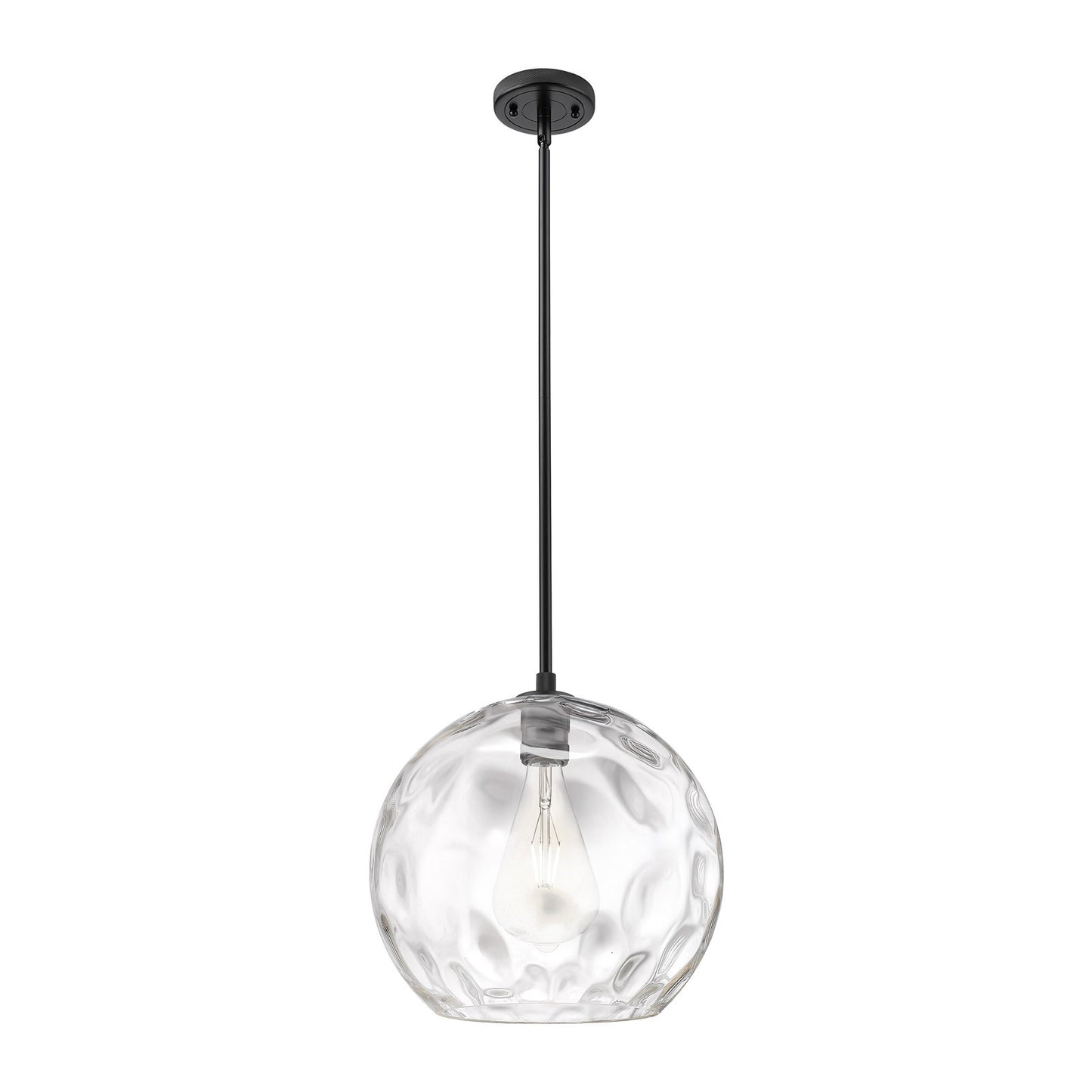 Innovations Athens Water Glass 13in 1-Light Pendant | Industrial Matte Black and Clear Glass | Kitchen Island & Dining | Model 434-1S-BK-G1215-14