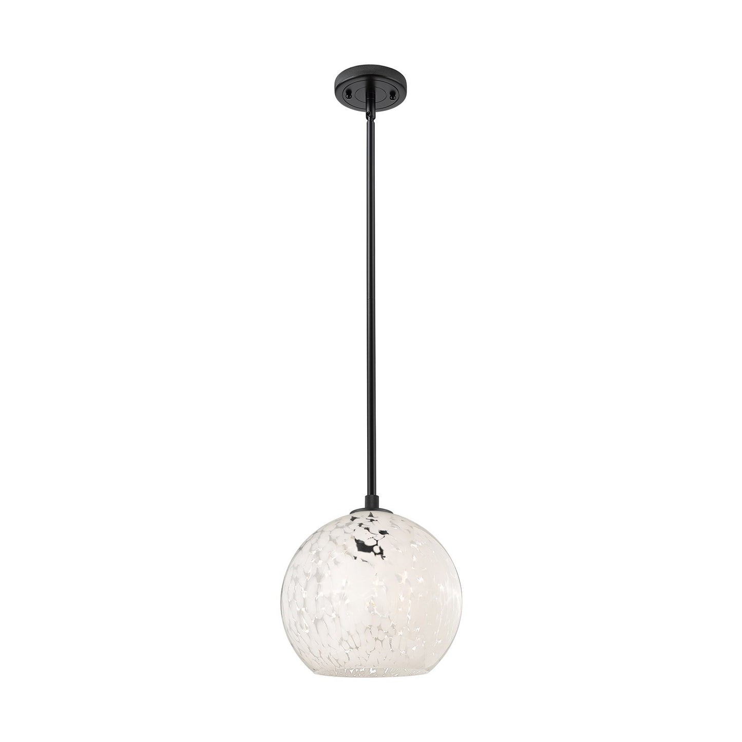 Innovations White Mouchette 10in 1-Light Pendant | Industrial Matte Black and White Glass | Kitchen Island & Dining Room | Model 434-1S-BK-G1216-10WM