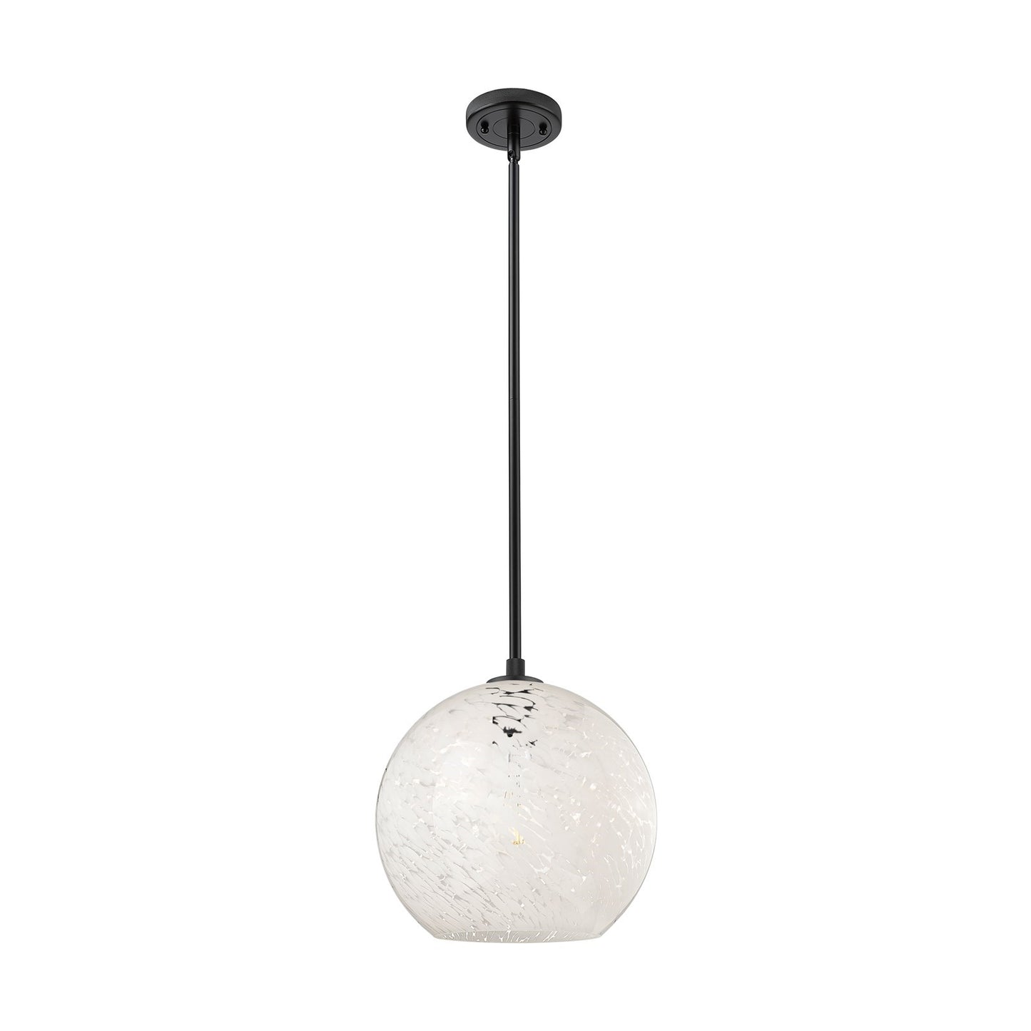 Innovations White Mouchette 12in 1-Light Pendant | Industrial Matte Black and White Glass | Kitchen Island & Dining Room | Model 434-1S-BK-G1216-12WM