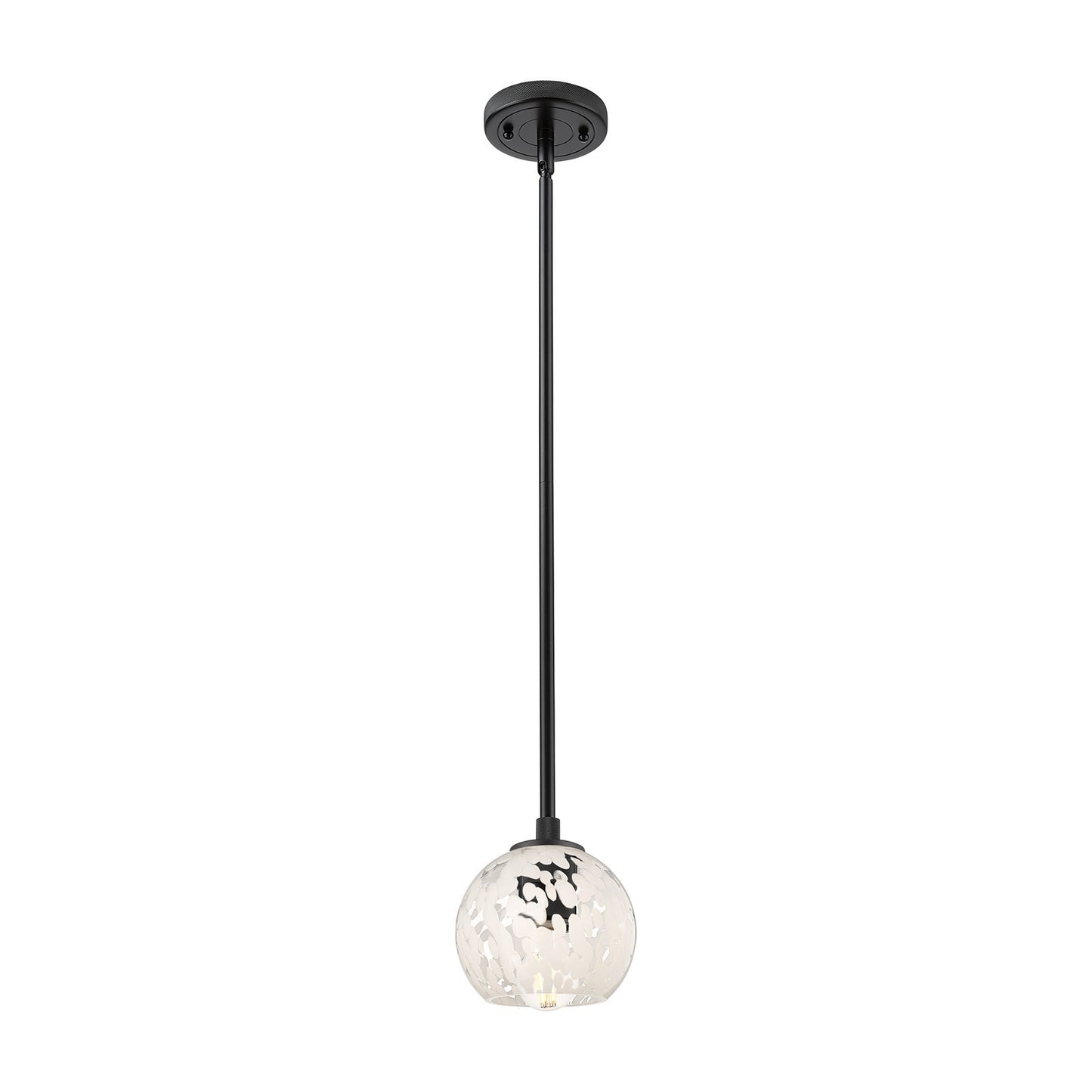 Innovations White Mouchette 6in 1-Light Pendant | Industrial Matte Black and White Glass | Kitchen Island & Dining Room | Model 434-1S-BK-G1216-6WM