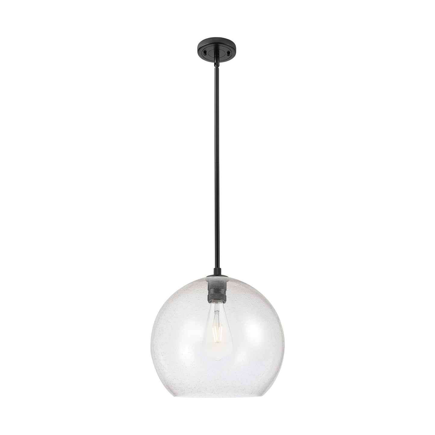 Innovations Astor 14in 1-Light Pendant | Industrial Matte Black and Seedy Glass | Kitchen Island & Dining Room | Model 434-1S-BK-G124-14