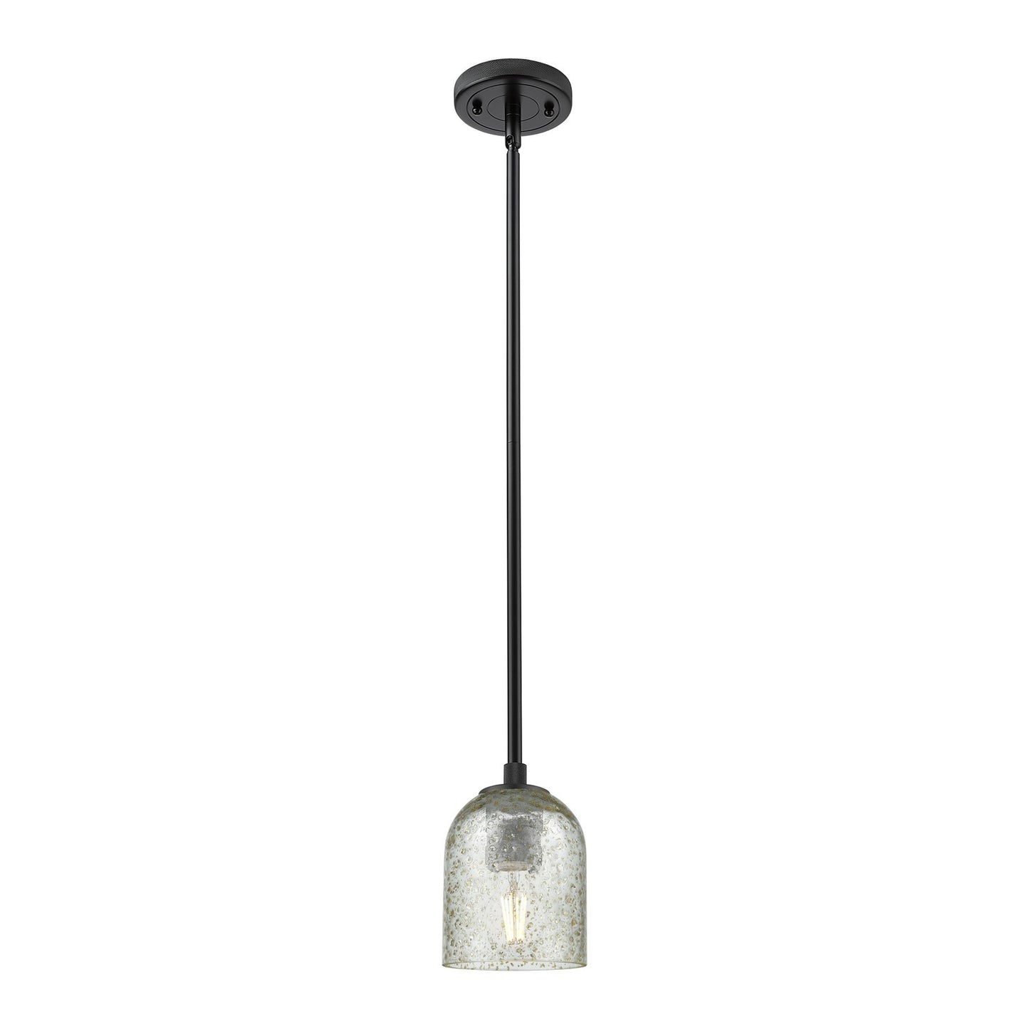 Innovations Caledonia 5in 1-Light Pendant | Industrial Matte Black and Mica Glass | Kitchen Island & Dining Room | Model 434-1S-BK-G259