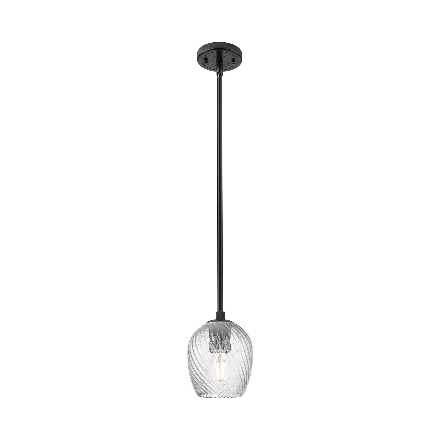 Innovations Salina 5.75in 1-Light Pendant | Industrial Matte Black and Clear Spiral Fluted Glass | Kitchen Island & Dining | Model 434-1S-BK-G292