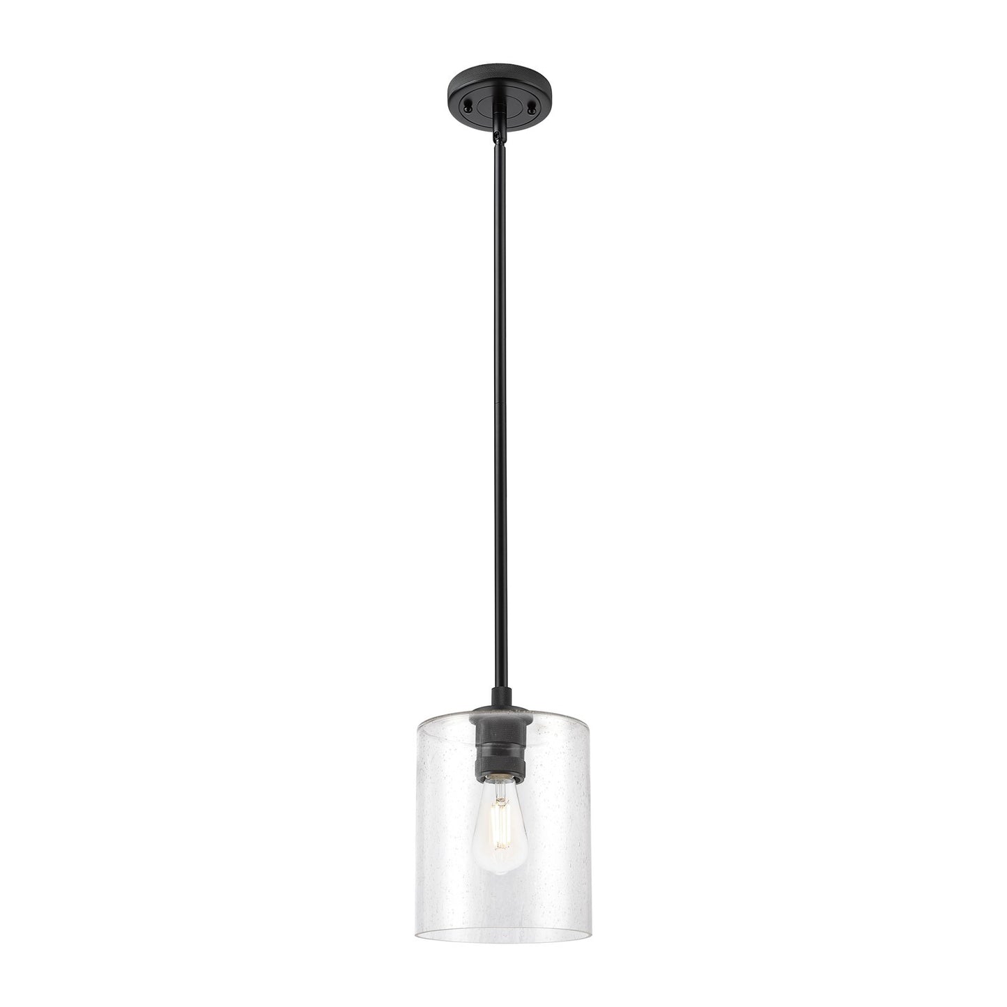 Innovations Paladin 7in 1-Light Pendant | Industrial Matte Black and Seedy Glass | Kitchen Island & Dining Room | Model 434-1S-BK-G4424-7