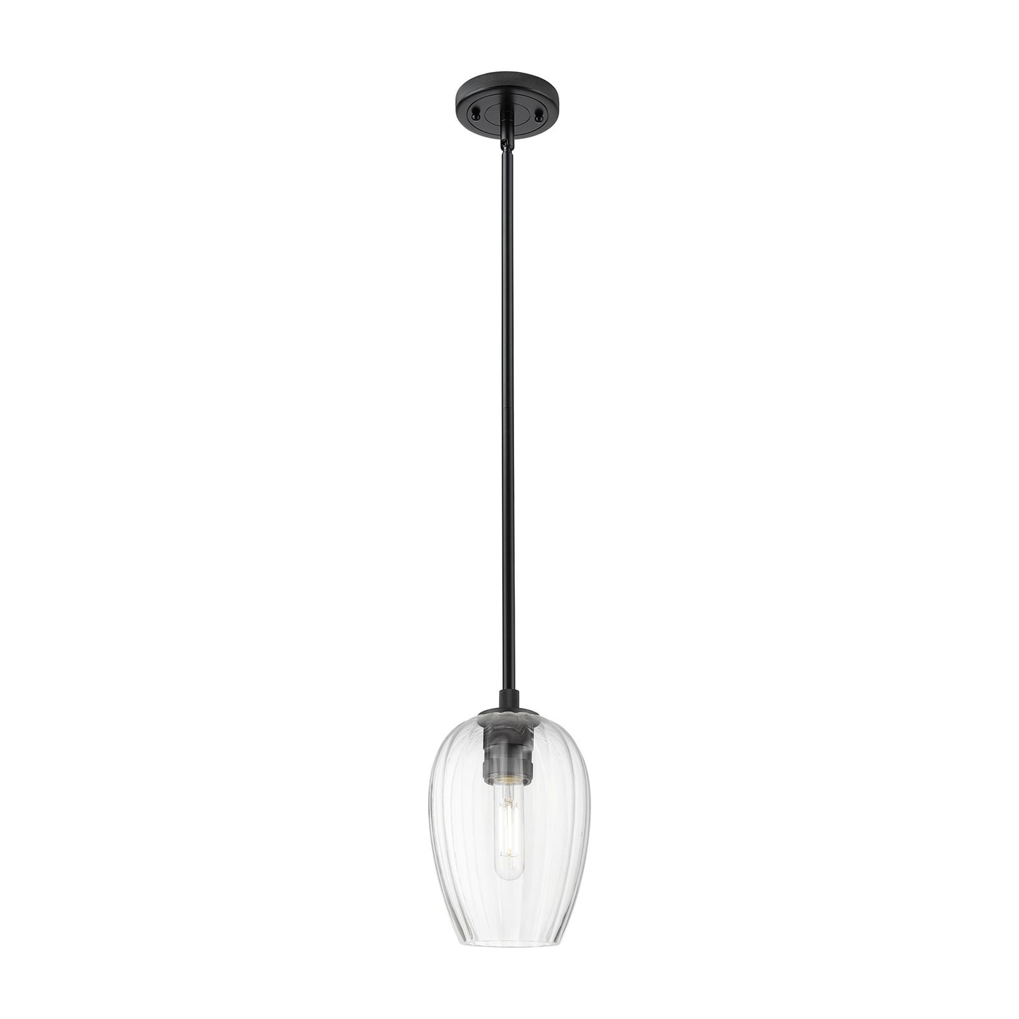Innovations Preston Flute 6in 1-Light Pendant | Industrial Matte Black and Clear Glass | Kitchen Island & Dining Room | Model 434-1S-BK-G457-6CL