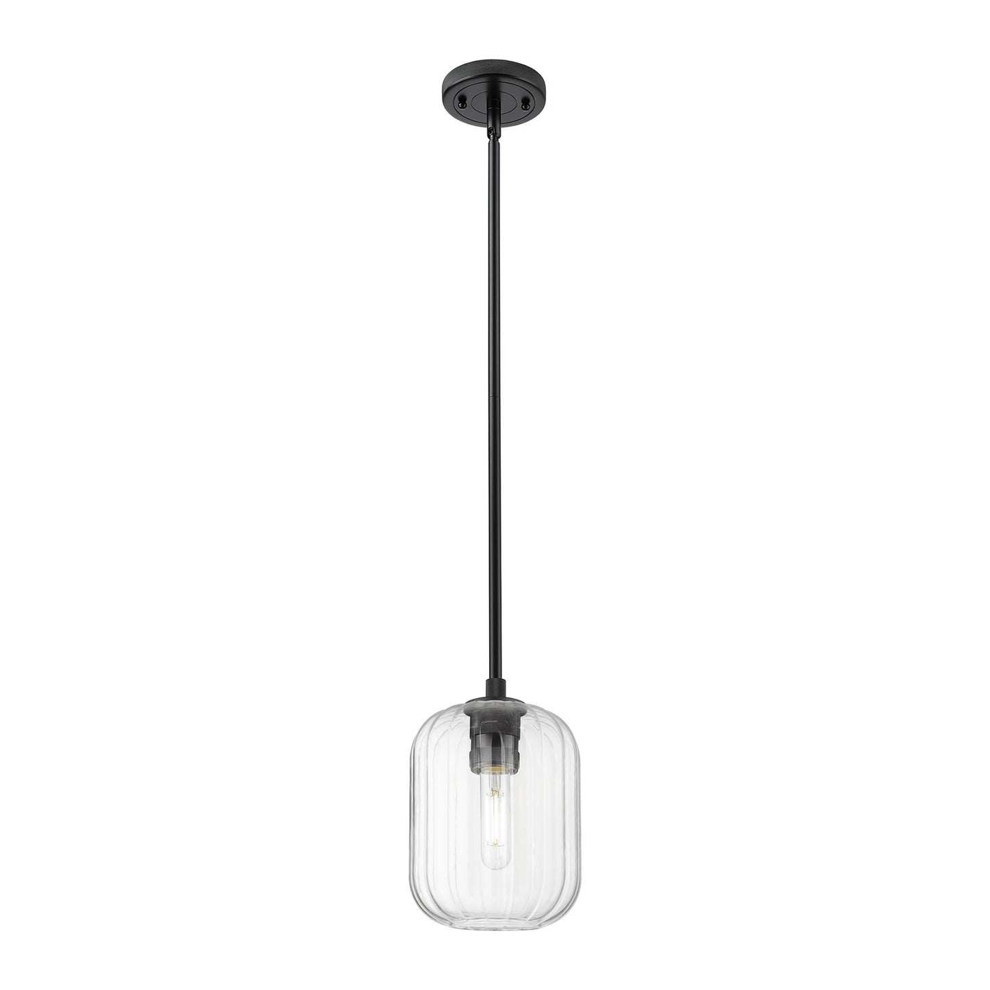 Innovations Preston Cylinder 7in 1-Light Pendant | Industrial Matte Black and Clear Glass | Kitchen Island & Dining Room | Model 434-1S-BK-G460-7CL