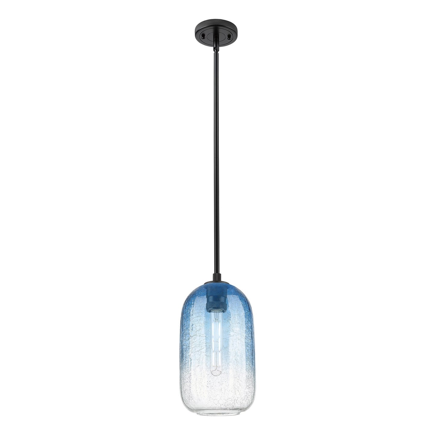 Innovations Brookhaven Cloche 7in 1-Light Pendant | Industrial Matte Black and Sapphire Blue Glass | Kitchen Island | Model 434-1S-BK-G482-7SB