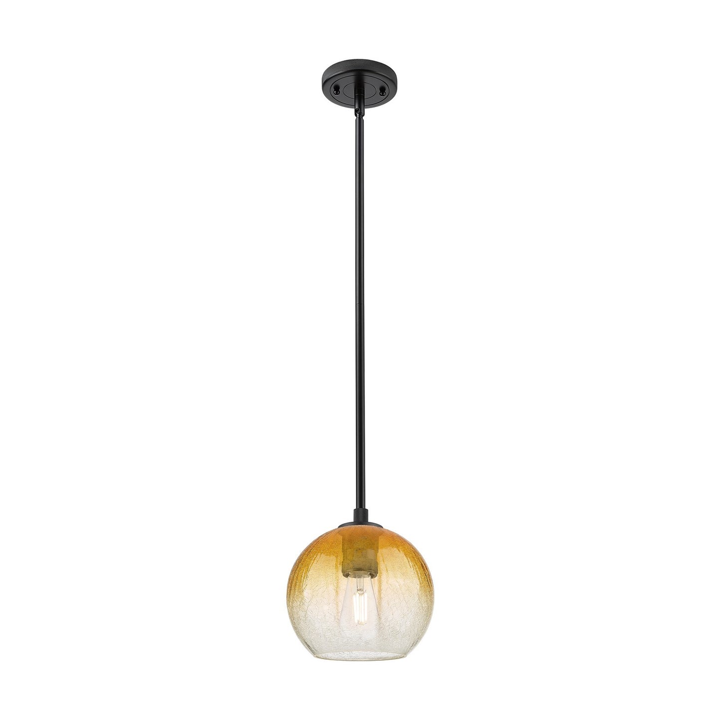 Innovations Brookhaven Globe 8in 1-Light Pendant | Industrial Matte Black and Amber Glass | Kitchen Island & Dining Room | Model 434-1S-BK-G483-8AM
