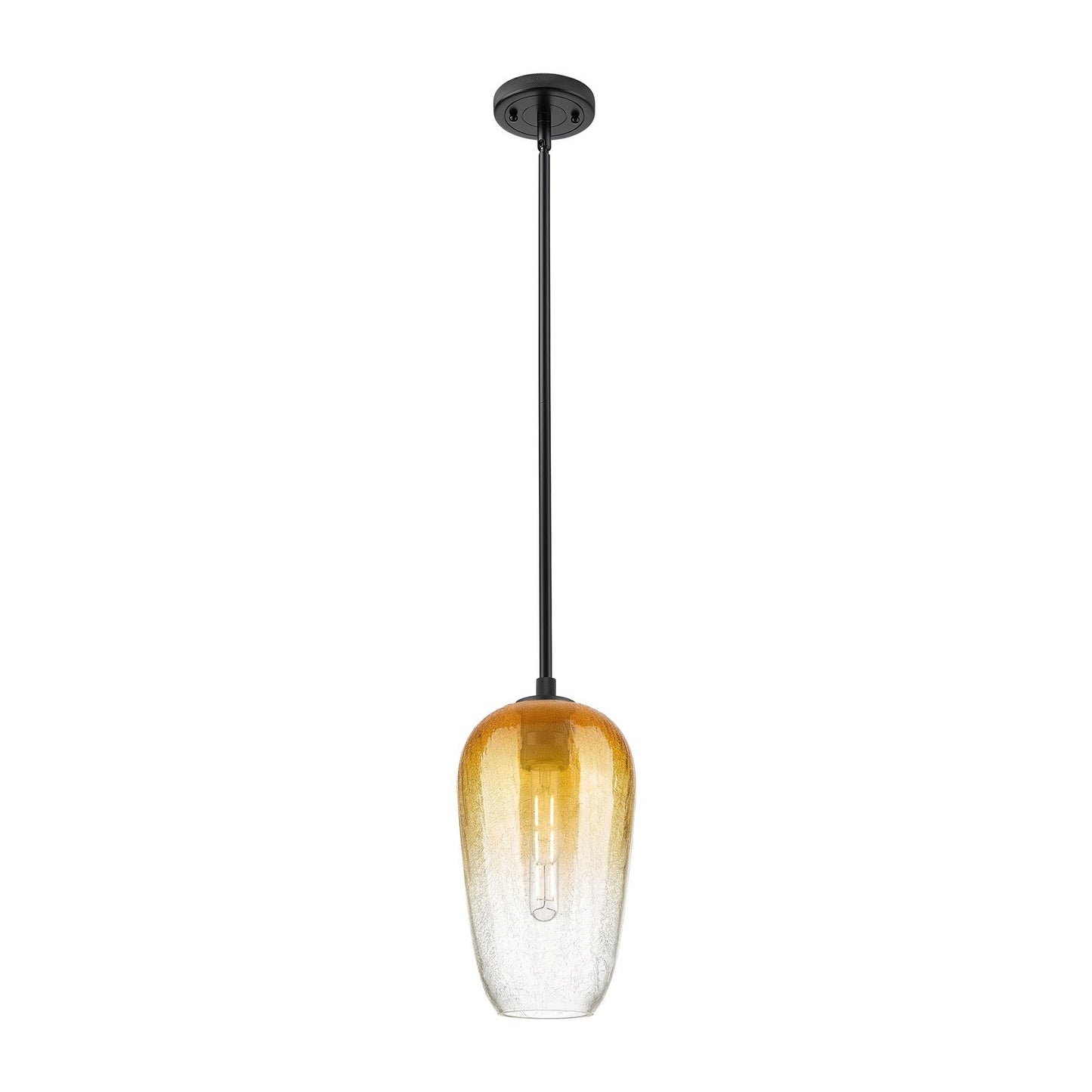 Innovations Brookhaven Flute 7in 1-Light Pendant | Industrial Matte Black and Amber Glass | Kitchen Island & Dining Room | Model 434-1S-BK-G484-7AM
