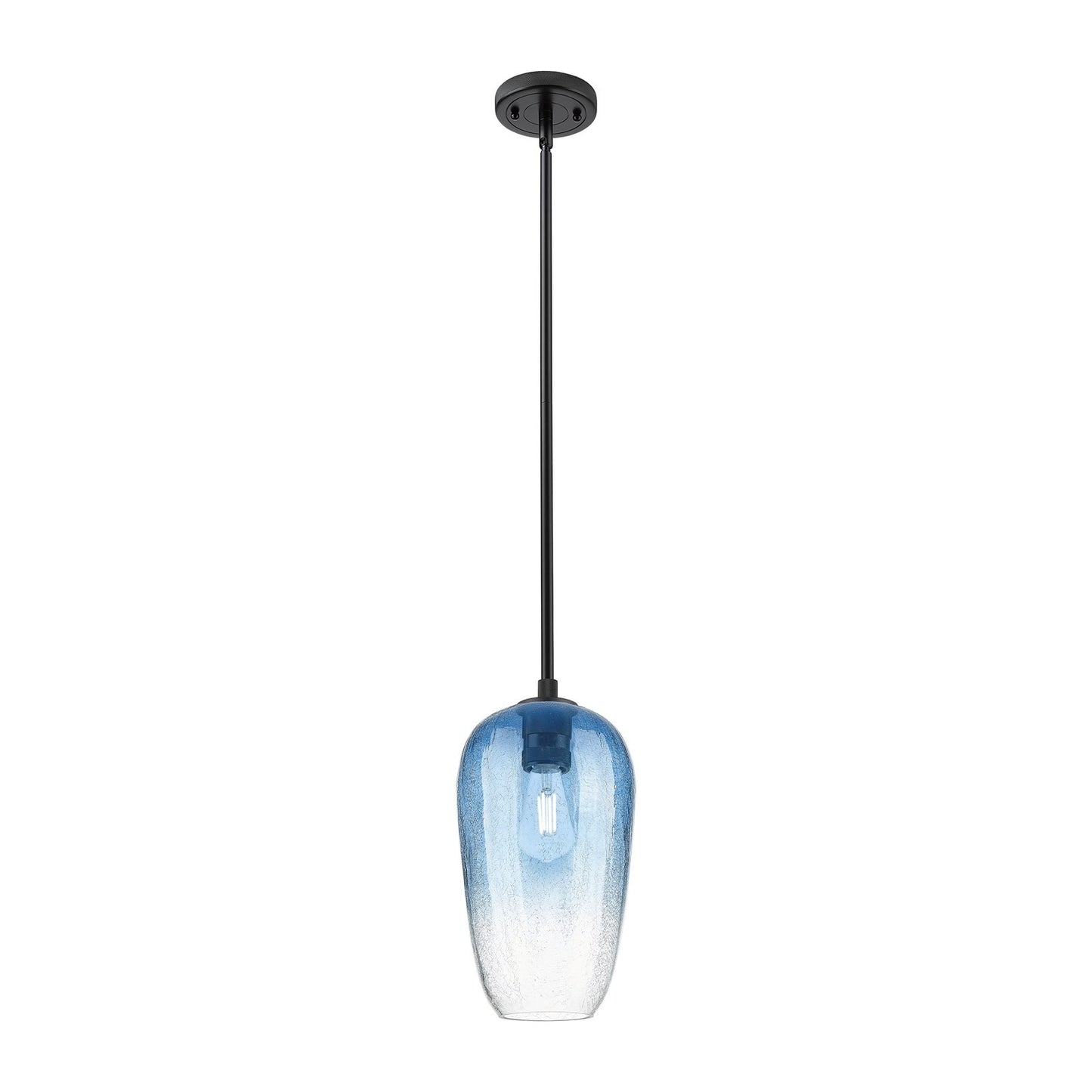 Innovations Brookhaven Flute 7in 1-Light Pendant | Industrial Matte Black and Sapphire Blue Glass | Kitchen Island | Model 434-1S-BK-G484-7SB