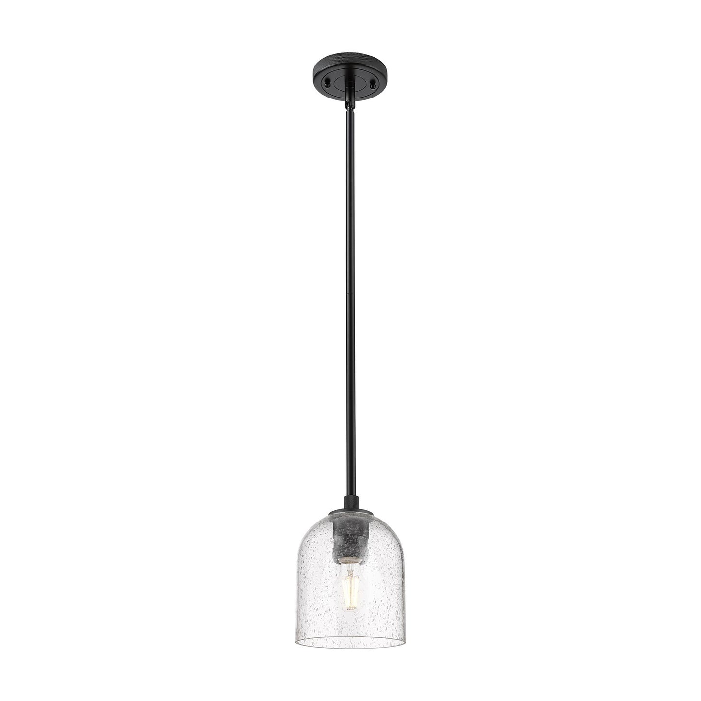 Innovations Bella 5.5in 1-Light Pendant | Industrial Matte Black and Seedy Glass | Kitchen Island & Dining Room | Model 434-1S-BK-G558-6SDY