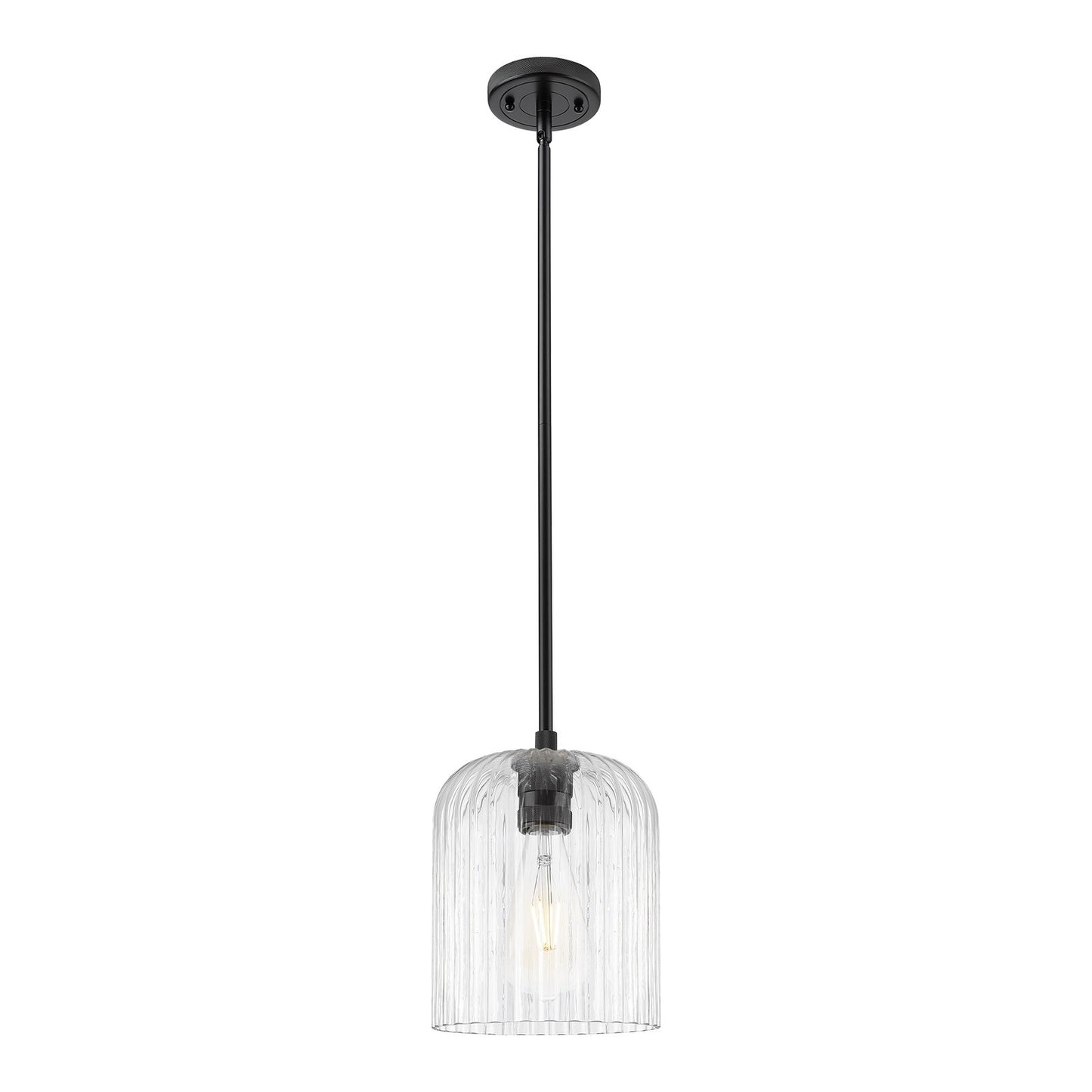 Innovations Crown Point 8in 1-Light Pendant | Industrial Matte Black and Clear Glass | Kitchen Island & Dining Room | Model 434-1S-BK-G559-8CL