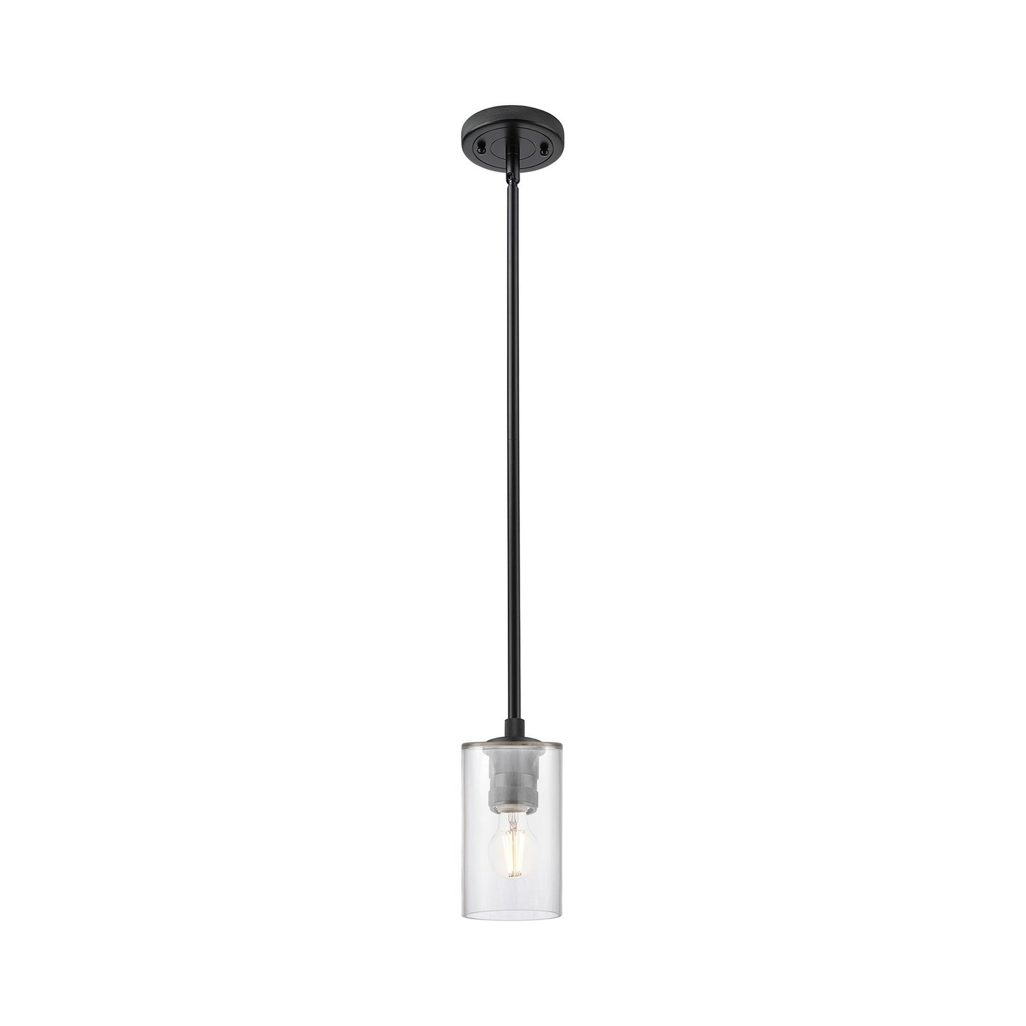 Innovations Clymer 4in 1-Light Pendant | Industrial Matte Black and Clear Glass | Kitchen Island & Dining Room | Model 434-1S-BK-G802