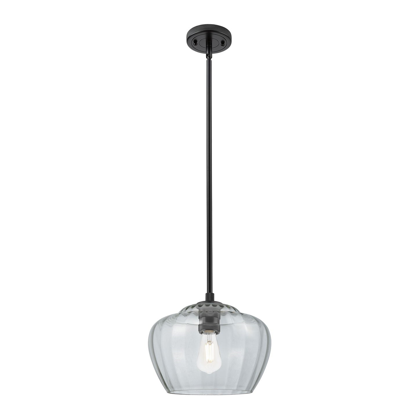 Innovations Fenton 11in 1-Light Pendant | Industrial Matte Black and Clear Glass | Kitchen Island & Dining Room | Model 434-1S-BK-G92-L