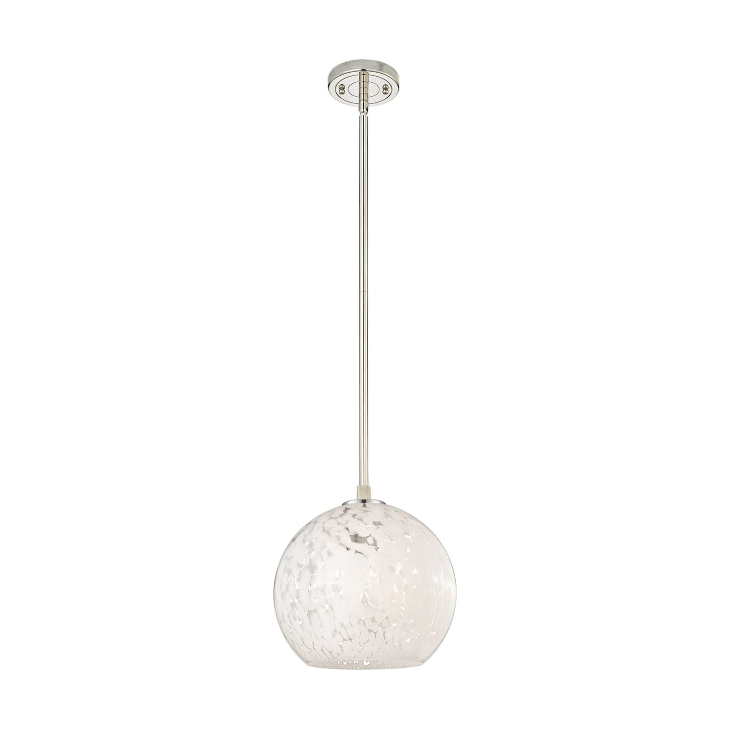 Innovations White Mouchette 10in 1-Light Pendant | Industrial Polished Nickel and White Mouchette Glass | Kitchen Island | Model 434-1S-PN-G1216-10WM