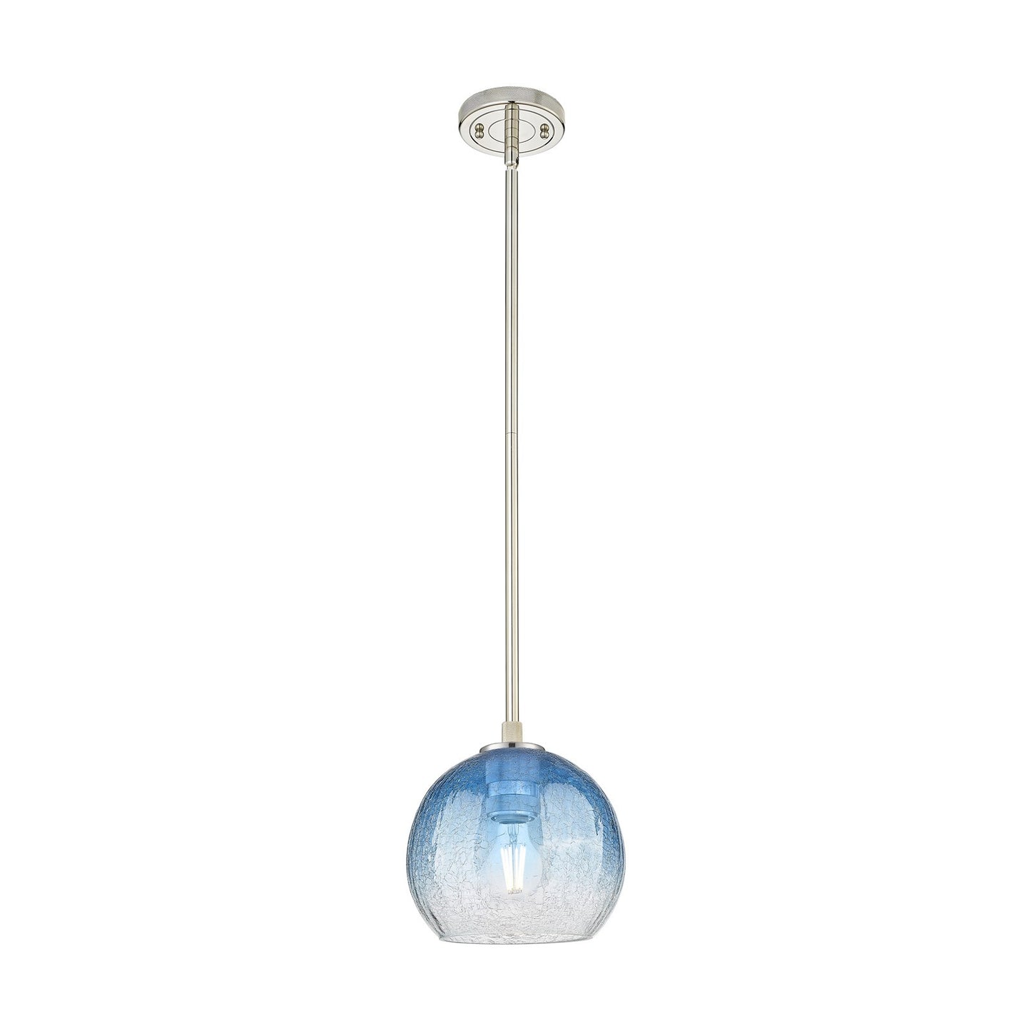 Innovations Brookhaven Globe 7.8in 1-Light Pendant | Industrial Polished Nickel and Sapphire Blue Glass | Kitchen Island | Model 434-1S-PN-G483-8SB