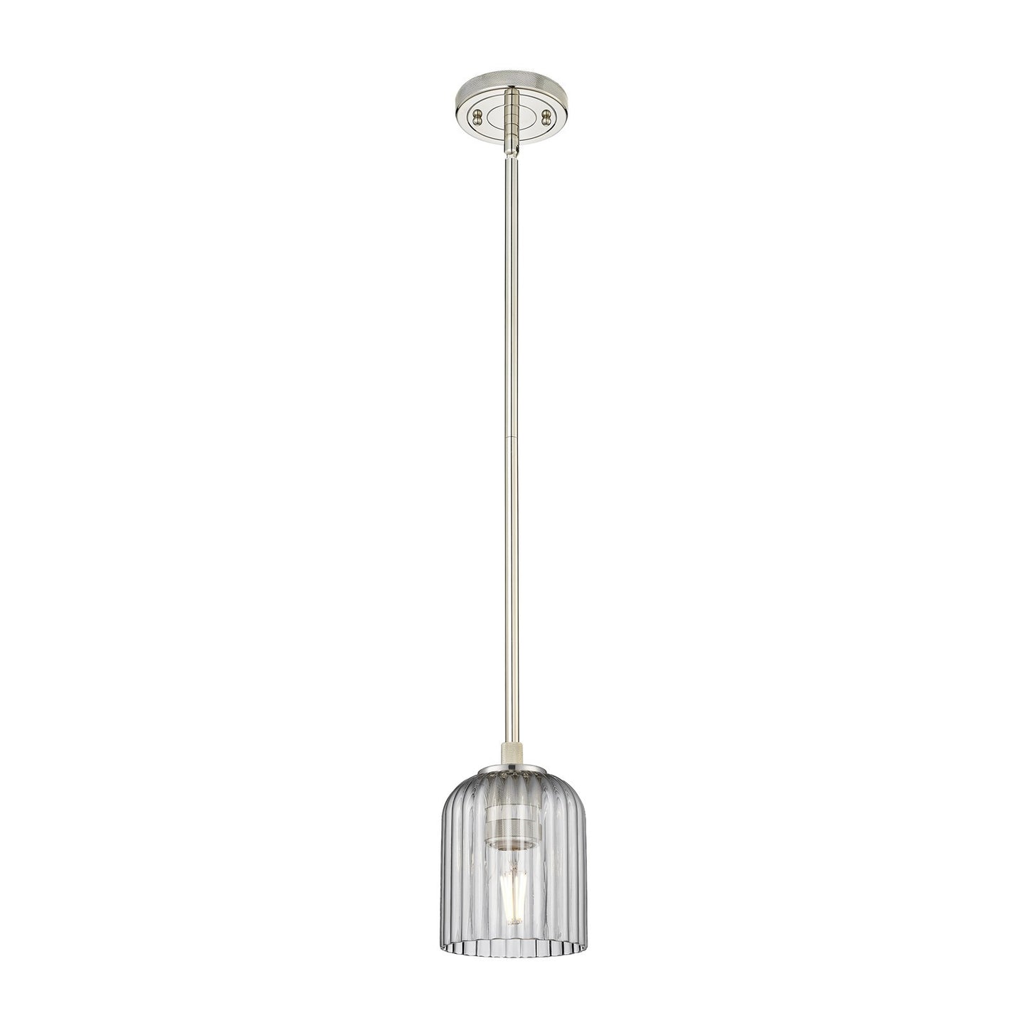 Innovations Crown Point 5in 1-Light Pendant | Industrial Polished Nickel and Light Smoke Glass | Kitchen Island & Dining | Model 434-1S-PN-G559-5SM