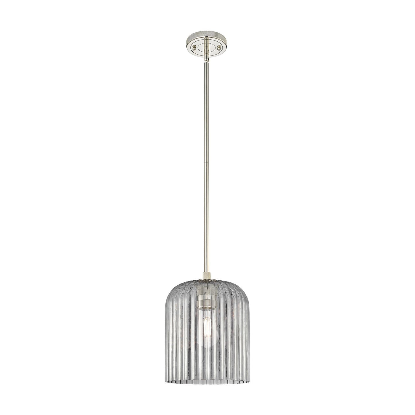 Innovations Crown Point 8in 1-Light Pendant | Industrial Polished Nickel and Light Smoke Glass | Kitchen Island & Dining | Model 434-1S-PN-G559-8SM
