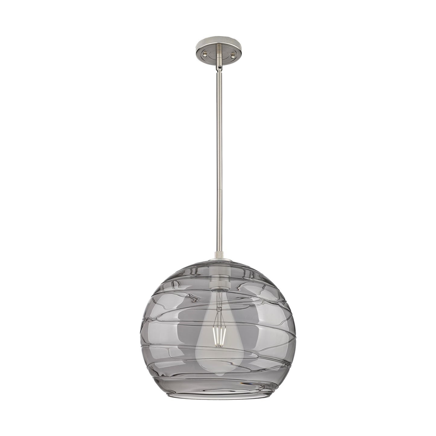 Innovations Athens Deco Swirl 13.75in 1-Light Pendant | Industrial Satin Nickel and Light Smoke Glass | Kitchen Island | Model 434-1S-SN-G1213-14SM
