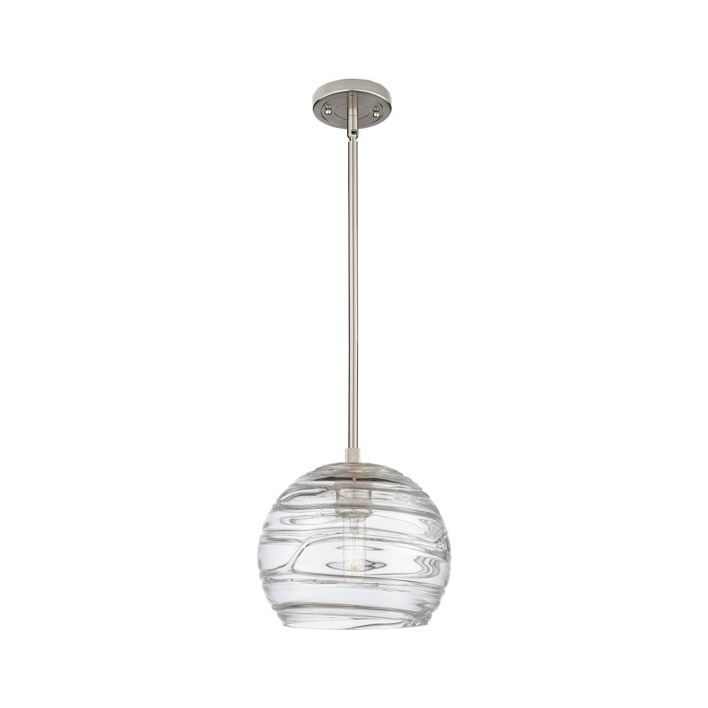 Innovations Crown Point 8in 1-Light Pendant | Industrial Satin Nickel and Clear Deco Swirl Glass | Kitchen Island | Model 434-1S-SN-G1213-8CL