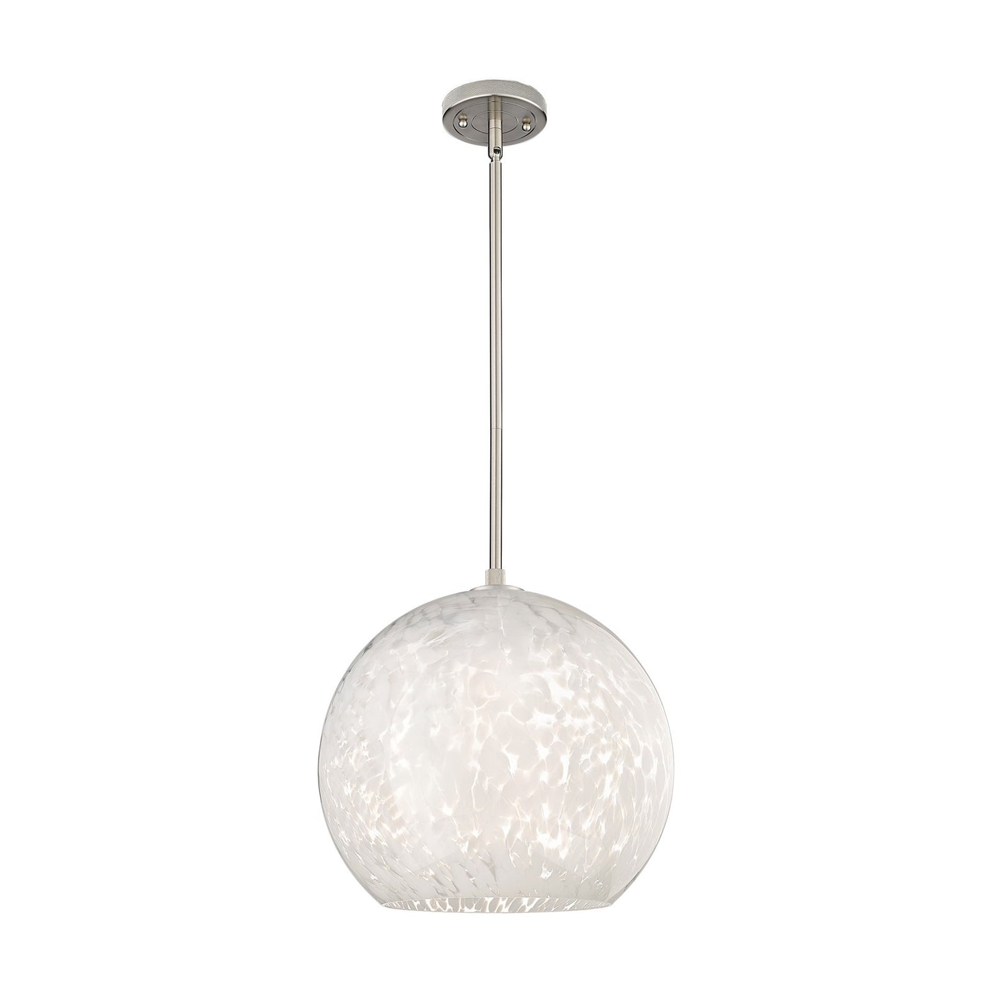 Innovations White Mouchette 13.75in 1-Light Pendant | Industrial Satin Nickel and White Mouchette Glass | Kitchen Island | Model 434-1S-SN-G1216-14WM