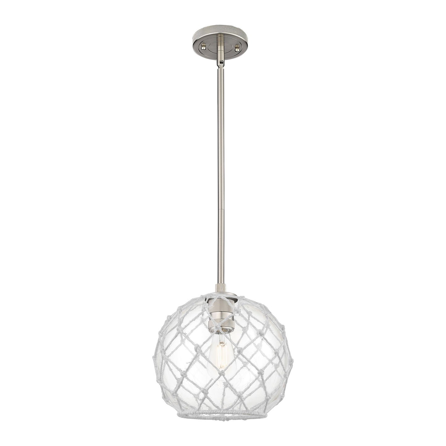 Innovations Farmhouse Rope 10in 1-Light Pendant | Industrial Satin Nickel and Clear Glass White Rope | Kitchen Island | Model 434-1S-SN-G122-10RW
