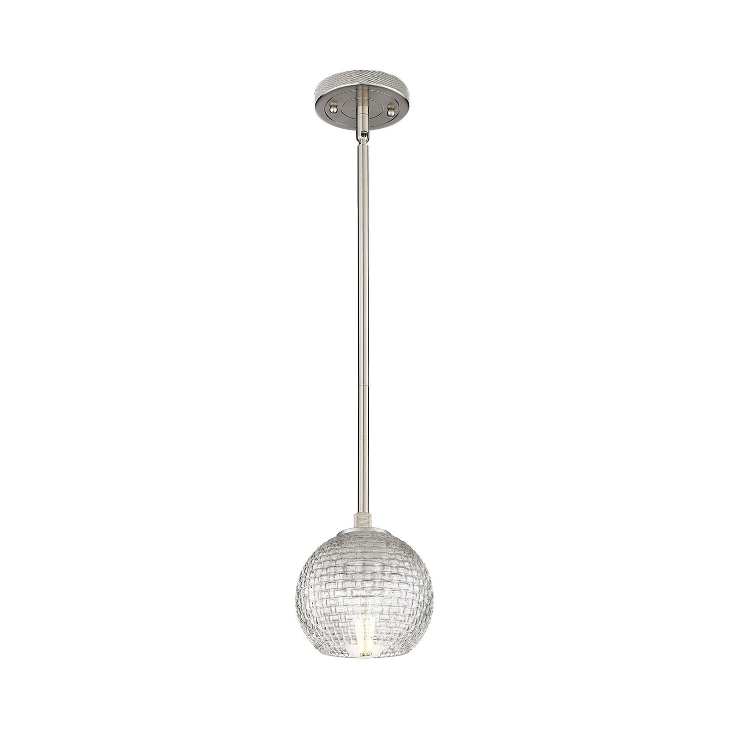 Innovations Athens 5.88in 1-Light Pendant | Industrial Satin Nickel and Clear Basket Weave Glass | Kitchen Island | Model 434-1S-SN-G122C-6CL