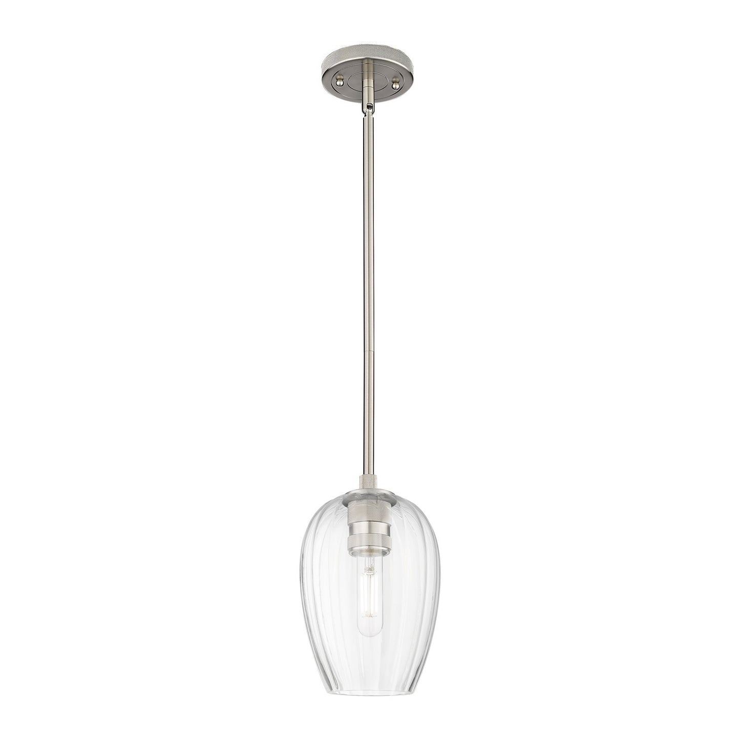 Innovations Preston Flute 6in 1-Light Pendant | Industrial Satin Nickel and Clear Glass | Kitchen Island & Dining Room | Model 434-1S-SN-G457-6CL