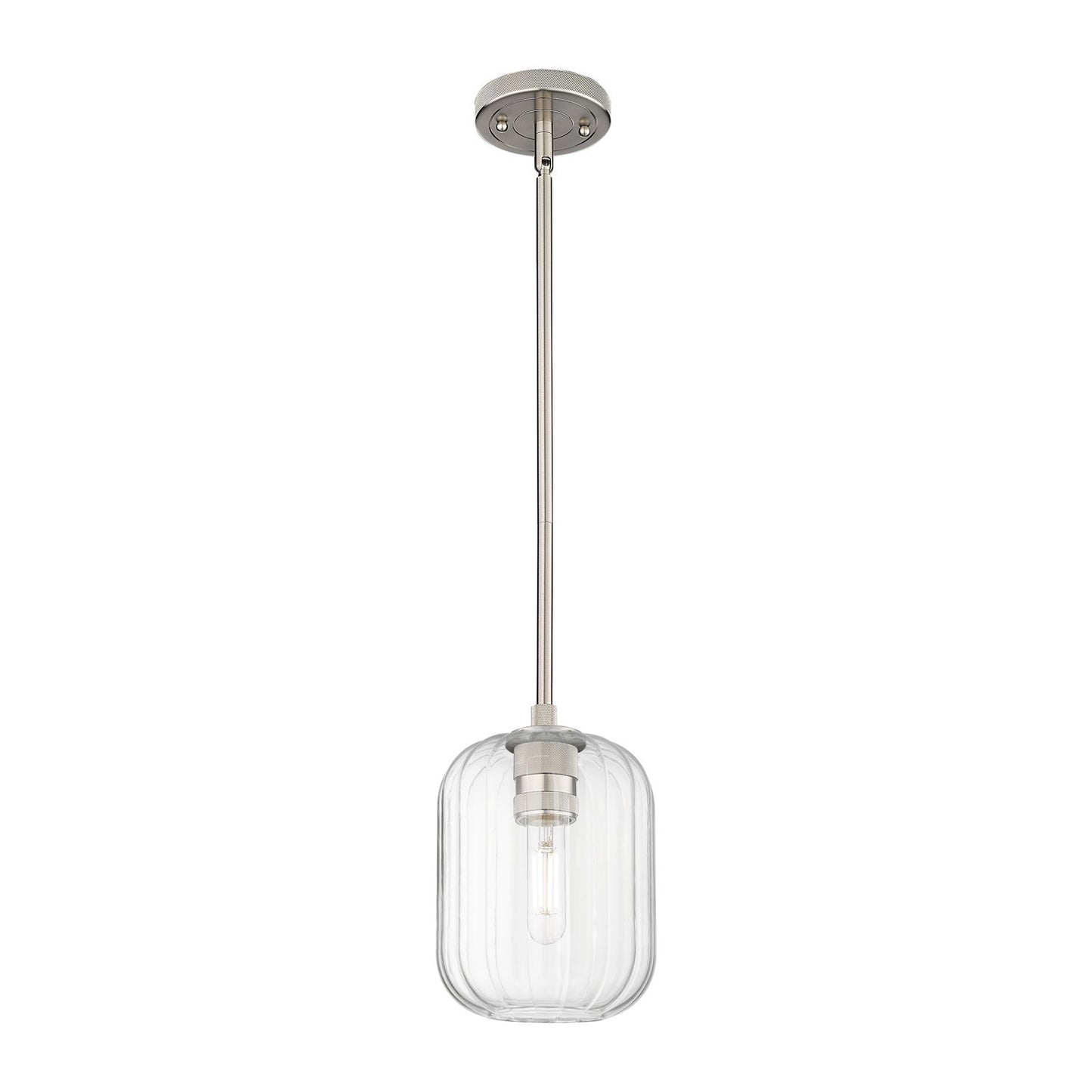 Innovations Preston Cylinder 7in 1-Light Pendant | Industrial Satin Nickel and Clear Glass | Kitchen Island & Dining Room | Model 434-1S-SN-G460-7CL