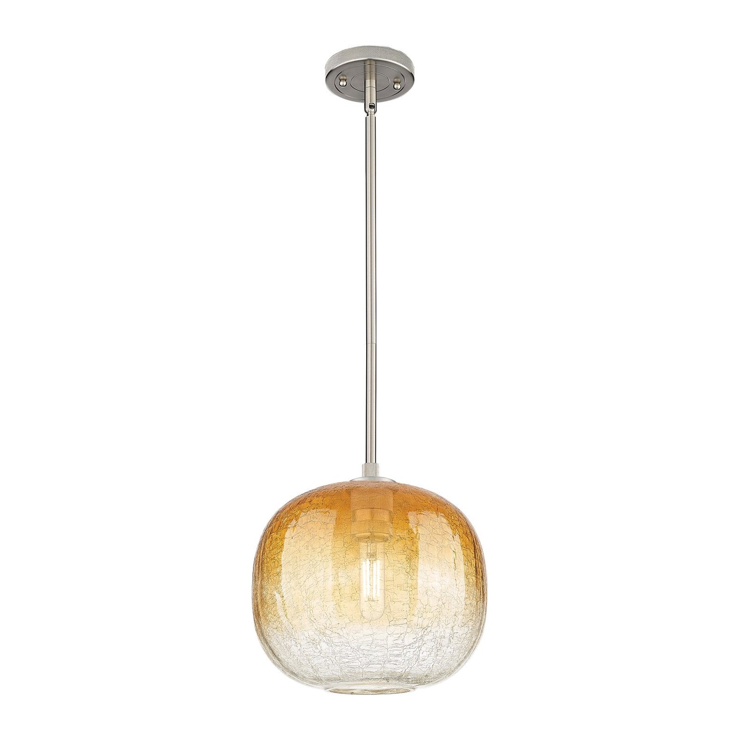 Innovations Brookhaven Sphere 10.5in 1-Light Pendant | Industrial Satin Nickel and Amber Glass | Kitchen Island & Dining | Model 434-1S-SN-G481-10AM