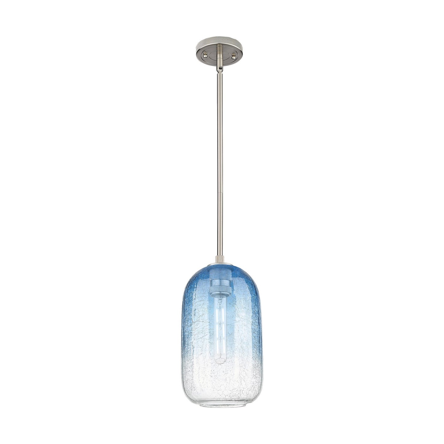 Innovations Brookhaven Cloche 7in 1-Light Pendant | Industrial Satin Nickel and Sapphire Blue Glass | Kitchen Island | Model 434-1S-SN-G482-7SB