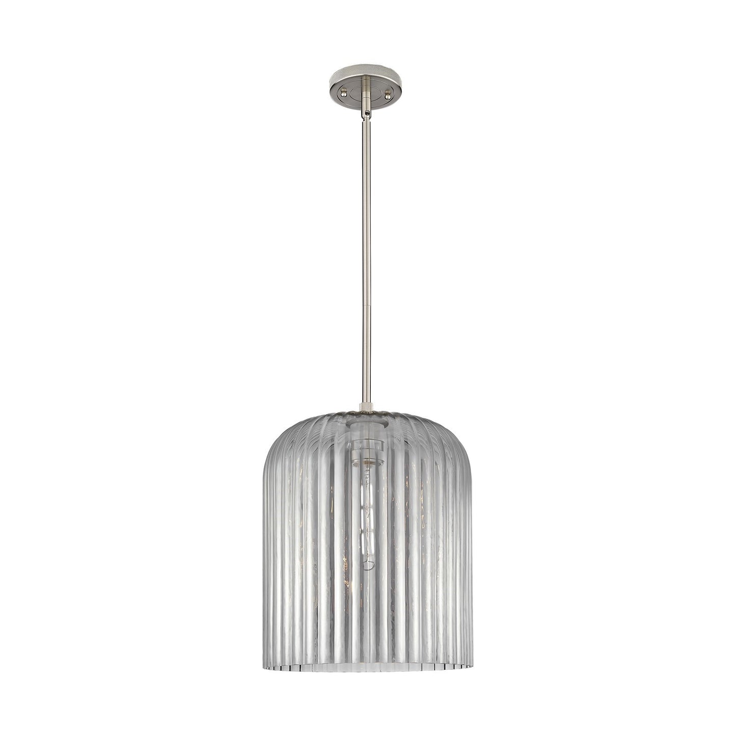 Innovations Crown Point 12in 1-Light Pendant | Industrial Satin Nickel and Light Smoke Glass | Kitchen Island & Dining | Model 434-1S-SN-G559-12SM