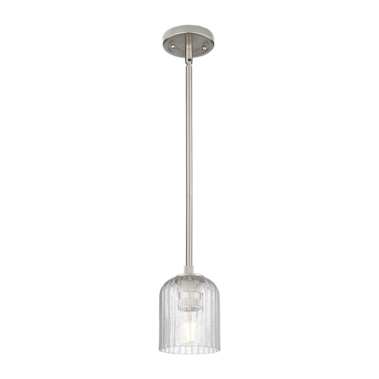 Innovations Crown Point 5in 1-Light Pendant | Industrial Satin Nickel and Seedy Bell Glass | Kitchen Island & Dining Room | Model 434-1S-SN-G559-5SDY