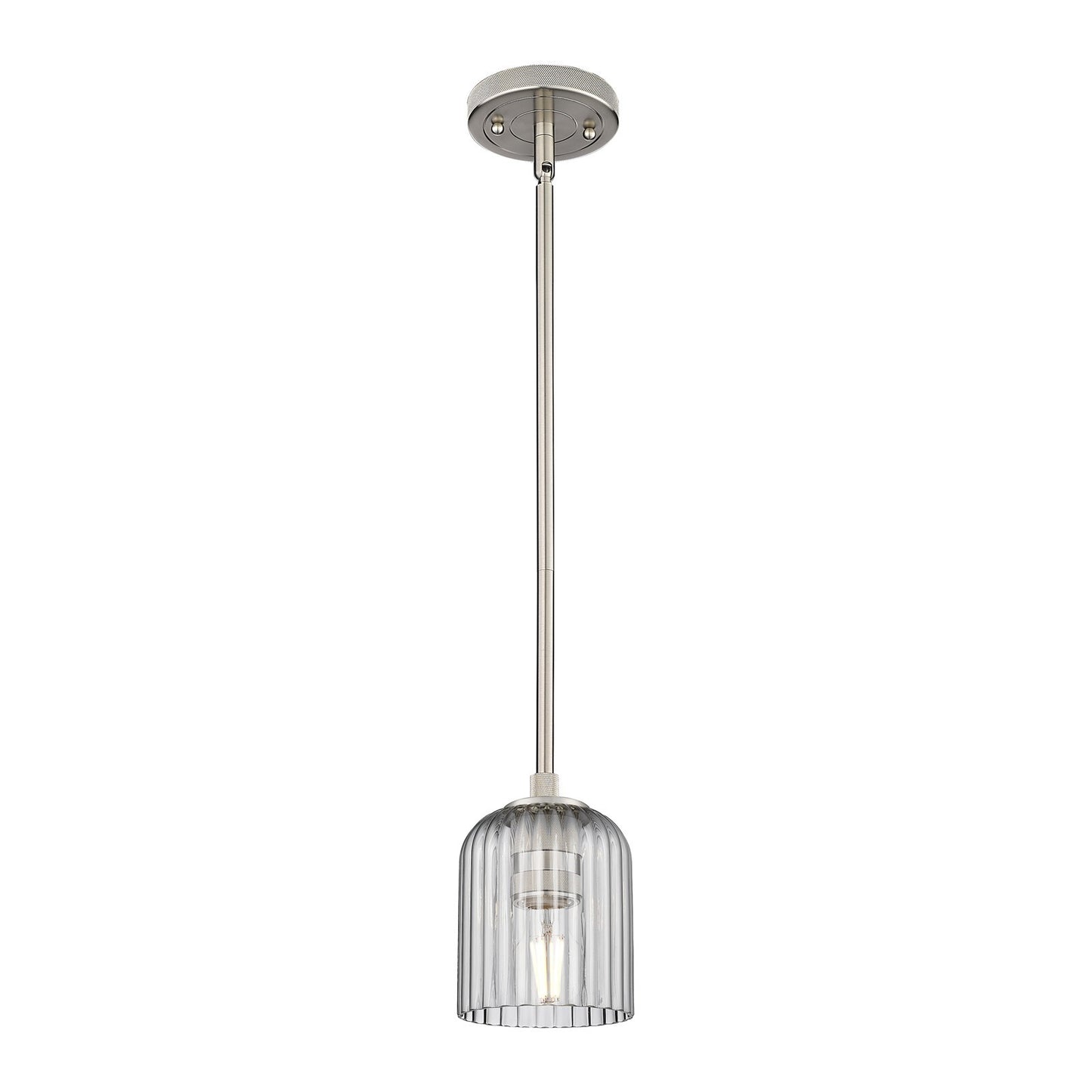 Innovations Crown Point 5in 1-Light Pendant | Industrial Satin Nickel and Light Smoke Bell Glass | Kitchen Island & Dining | Model 434-1S-SN-G559-5SM