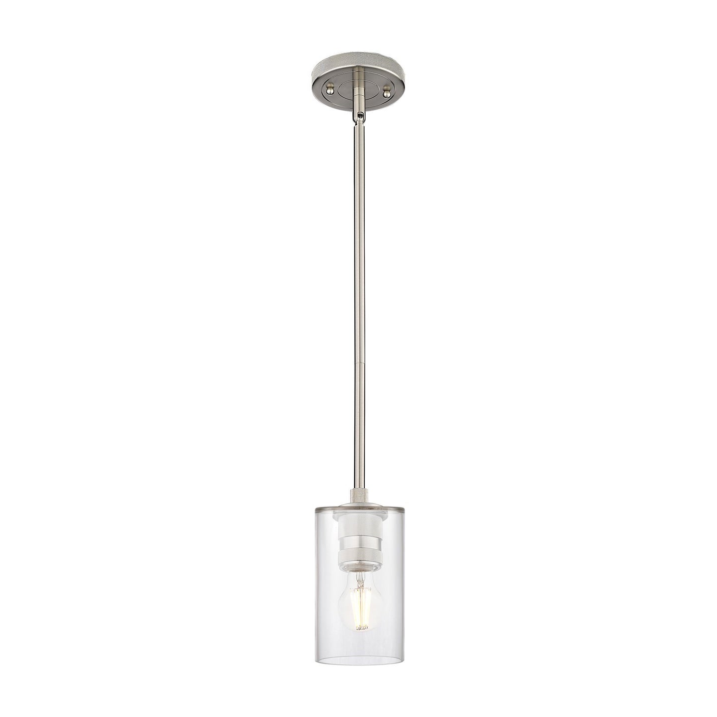 Innovations Clymer 4in 1-Light Pendant | Industrial Satin Nickel and Clear Glass | Kitchen Island & Dining Room | Model 434-1S-SN-G802