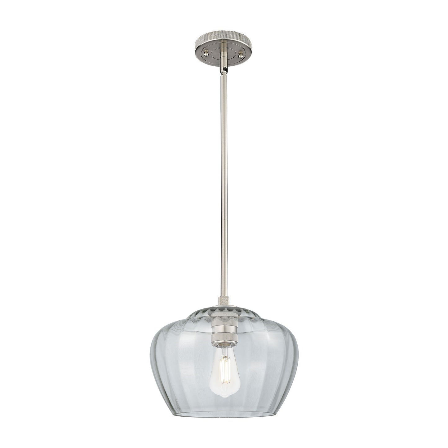 Innovations Fenton 11in 1-Light Pendant | Industrial Satin Nickel and Clear Ribbed Glass | Kitchen Island & Dining Room | Model 434-1S-SN-G92-L