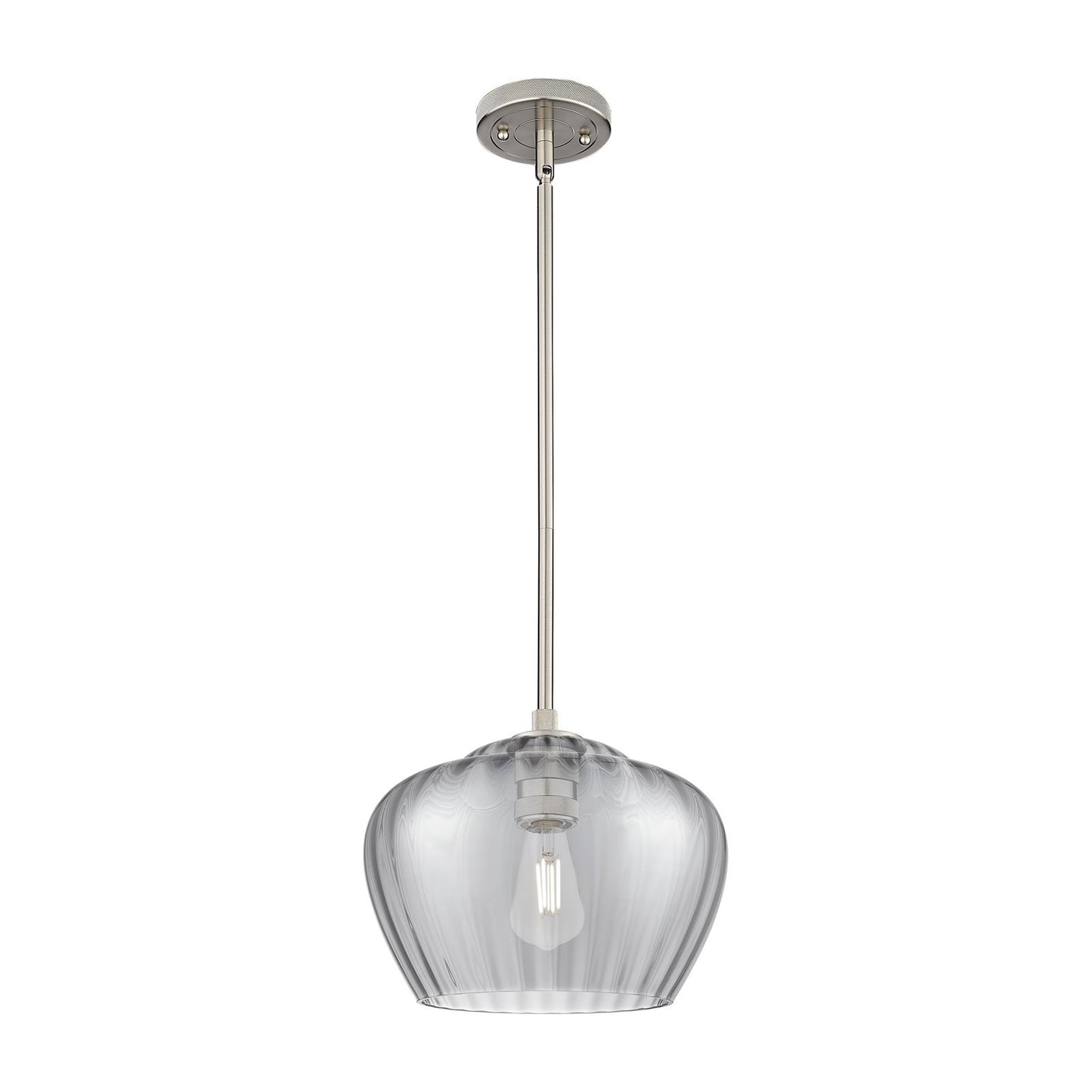 Innovations Fenton 11in 1-Light Pendant | Industrial Satin Nickel and Light Smoke Ribbed Glass | Kitchen Island & Dining Room | Model 434-1S-SN-G93-L