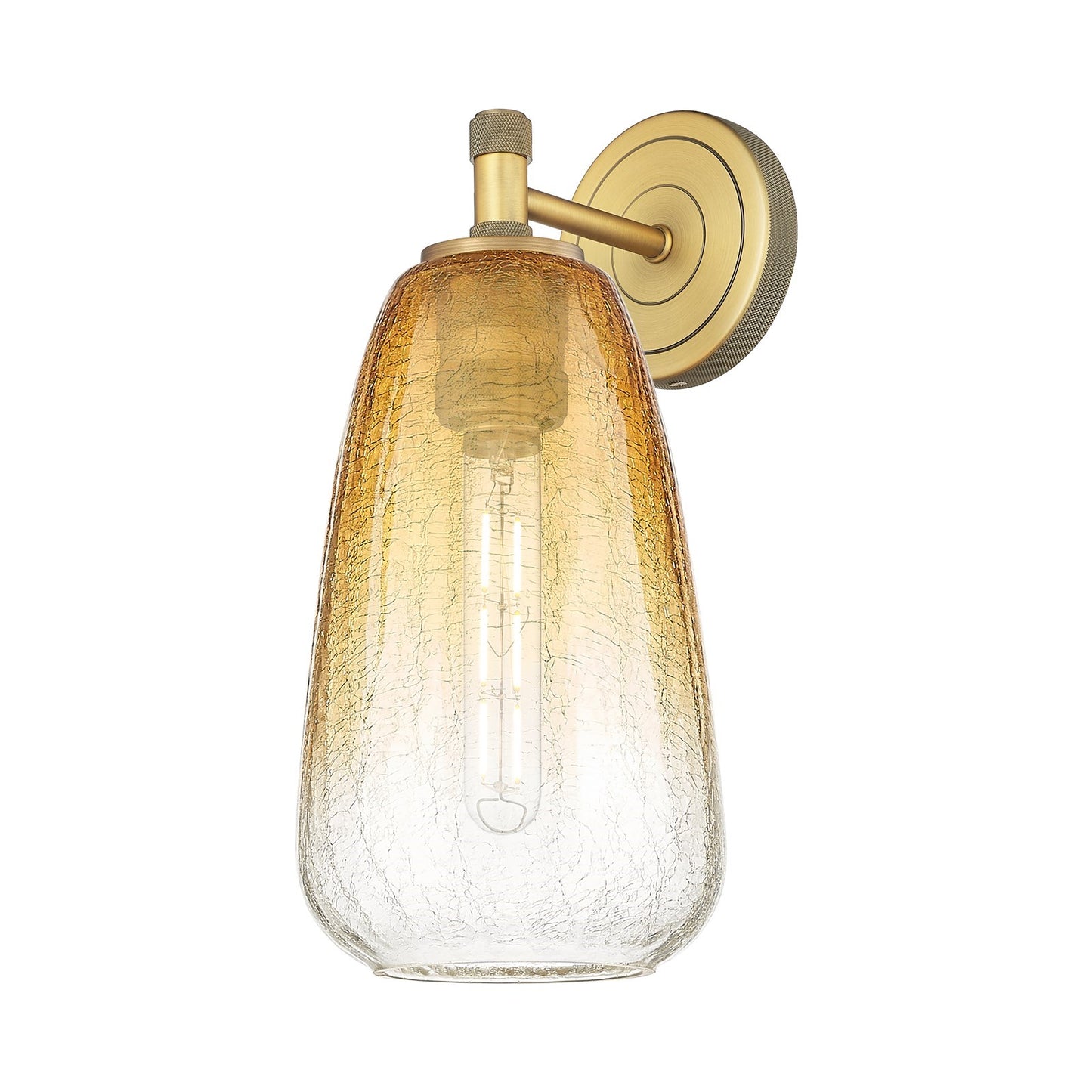 Innovations Brookhaven Almond 6in 1-Light Wall Sconce | Industrial Brushed Brass and Amber Glass | Bedroom & Hallway | Model 434-1W-BB-G480-6AM