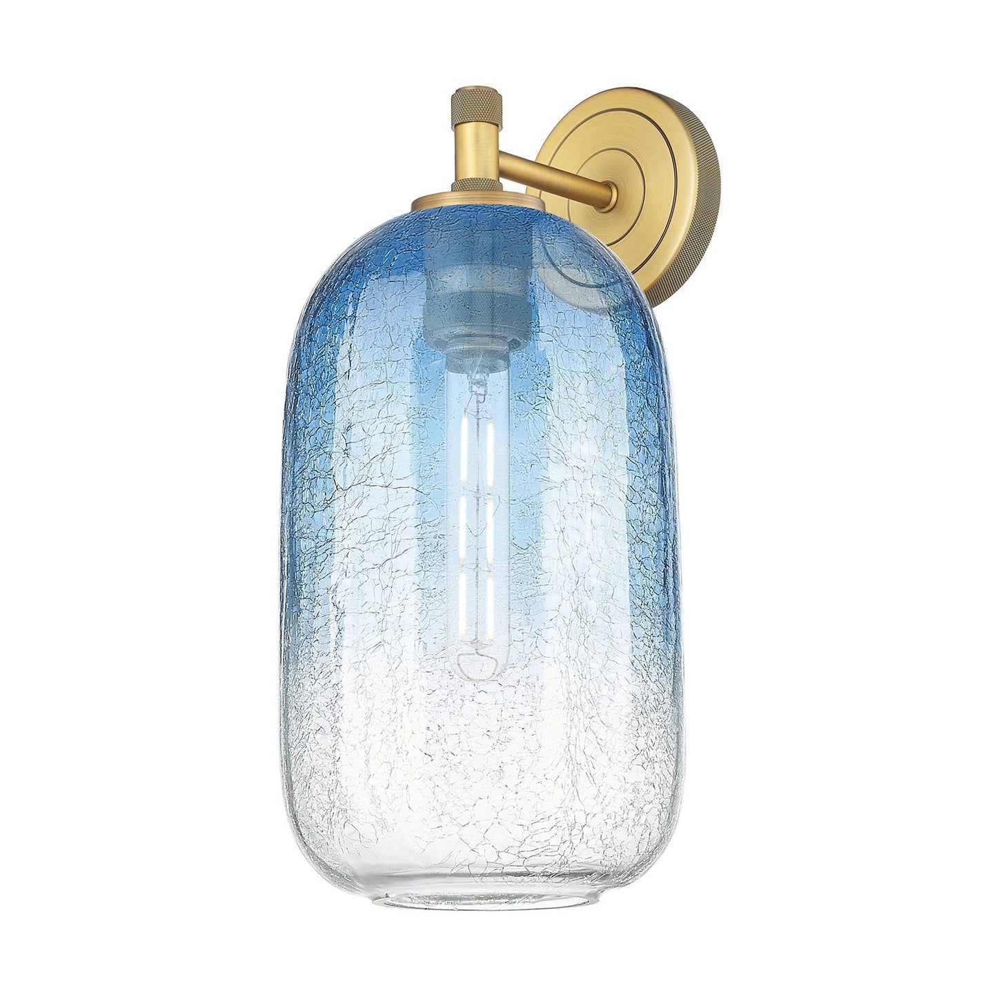 Innovations Brookhaven Cloche 7in 1-Light Wall Sconce | Industrial Brushed Brass and Sapphire Blue Glass | Bedroom | Model 434-1W-BB-G482-7SB