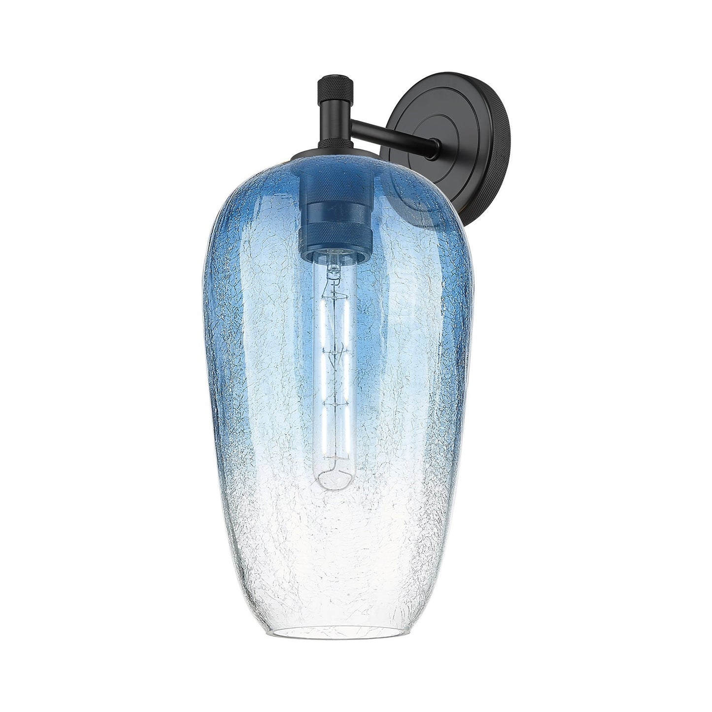 Innovations Brookhaven Flute 7in 1-Light Wall Sconce | Industrial Matte Black and Sapphire Blue Glass | Kitchen & Hallway | Model 434-1W-BK-G484-7SB