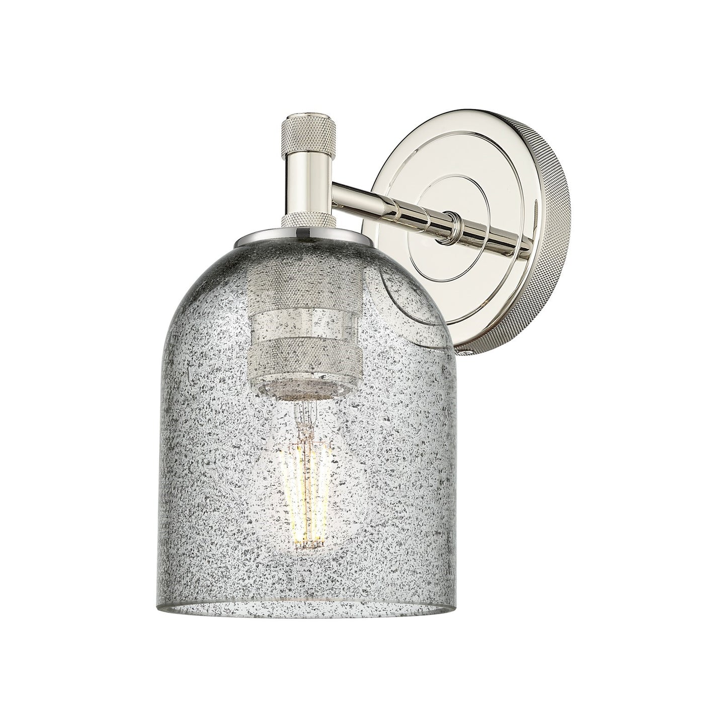 Innovations Caledonia 5in 1-Light Wall Sconce | Industrial Polished Nickel and Charcoal Glass | Hallway & Bathroom | Model 434-1W-PN-G257