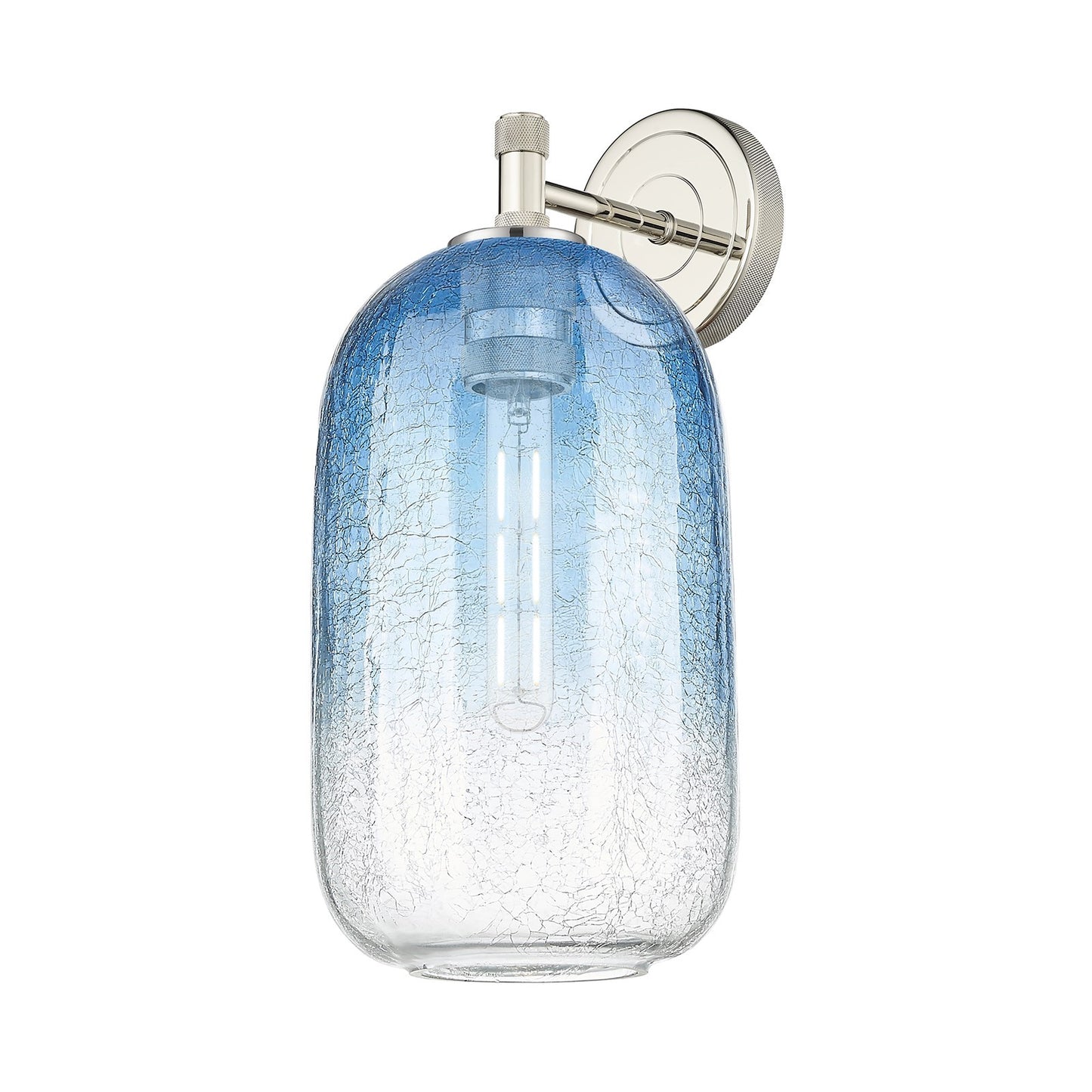 Innovations Brookhaven Cloche 7in 1-Light Wall Sconce | Industrial Polished Nickel and Sapphire Blue Glass | Bathroom | Model 434-1W-PN-G482-7SB