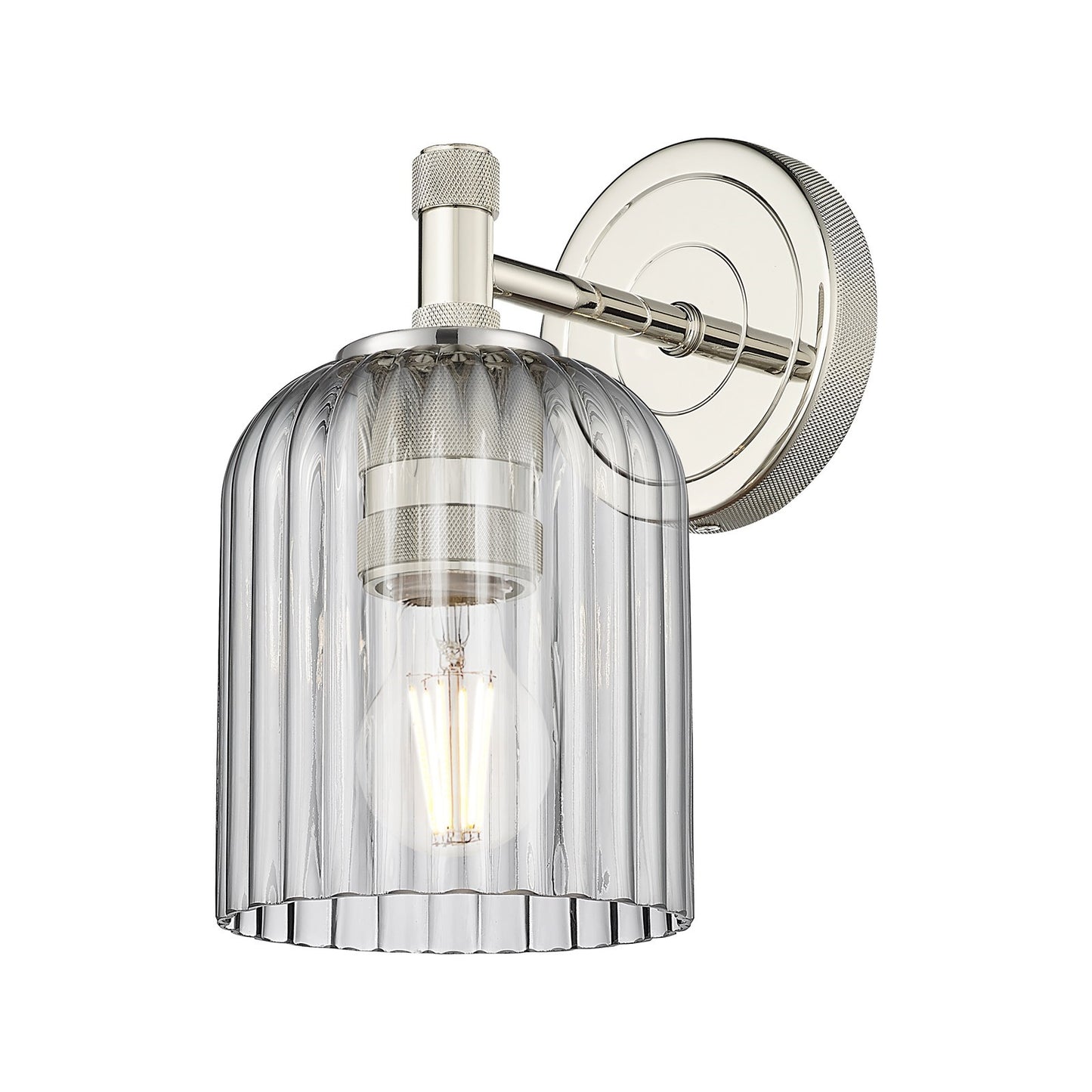 Innovations Crown Point 5in 1-Light Wall Sconce | Industrial Polished Nickel and Light Smoke Glass | Bedroom & Hallway | Model 434-1W-PN-G559-5SM