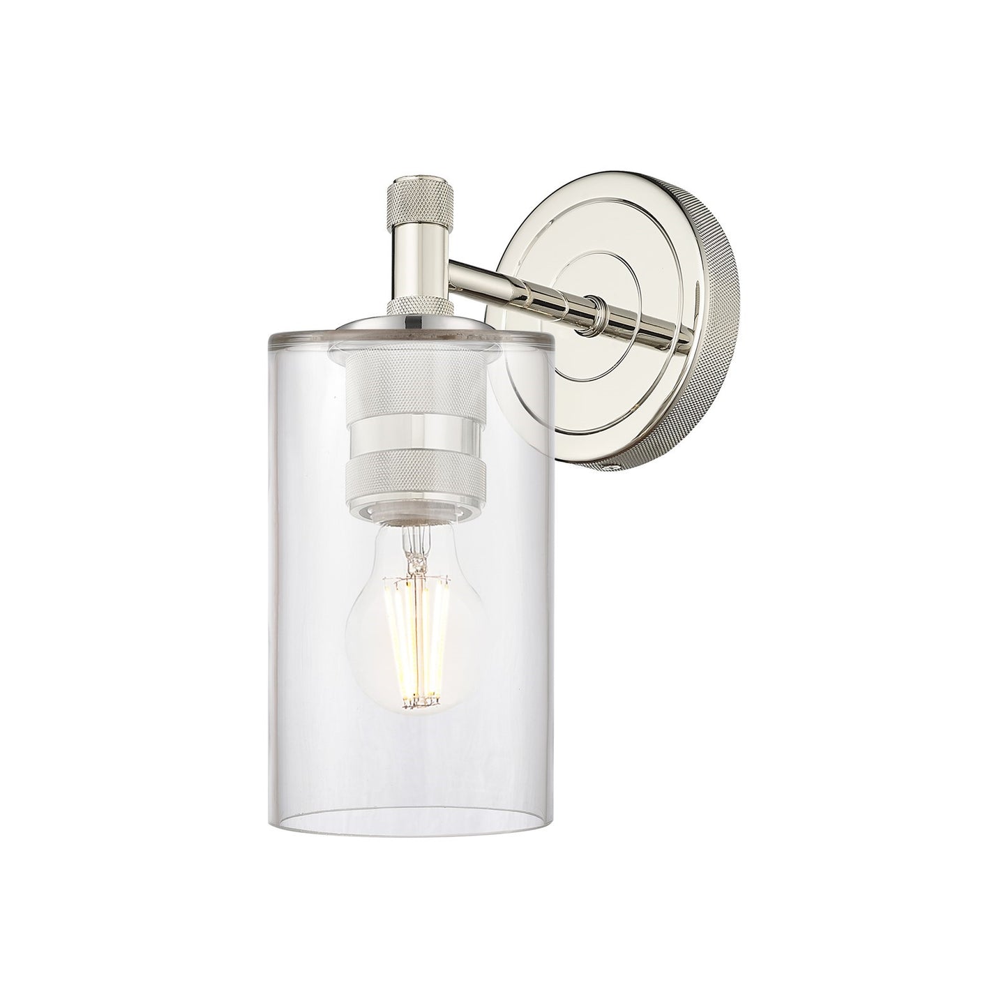 Innovations Clymer 1-Light Wall Sconce | Industrial Polished Nickel and Clear Glass | Bathroom & Hallway | 3.88 x 9.25 in | Model 434-1W-PN-G802