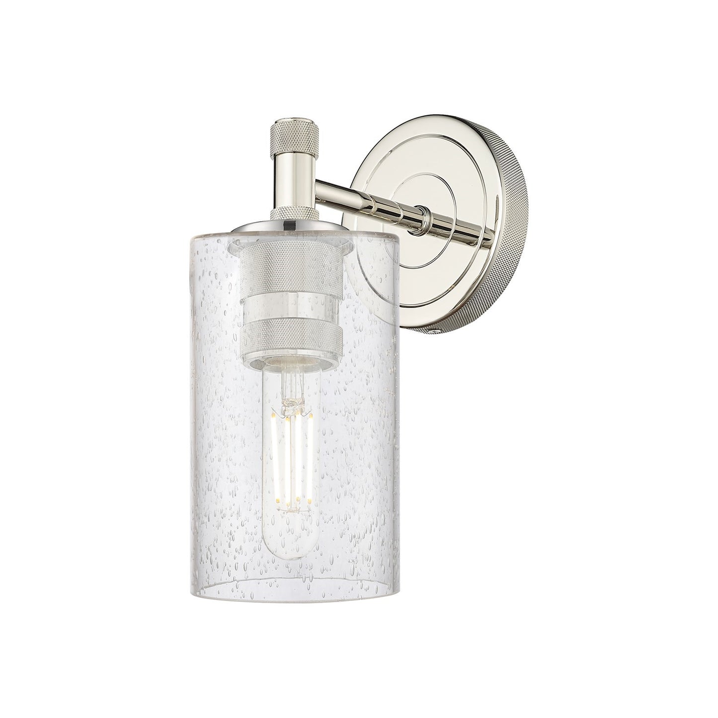 Innovations Clymer 1-Light Wall Sconce | Industrial Polished Nickel and Seedy Glass | Bathroom & Hallway | 3.88 x 9.25 in | Model 434-1W-PN-G804
